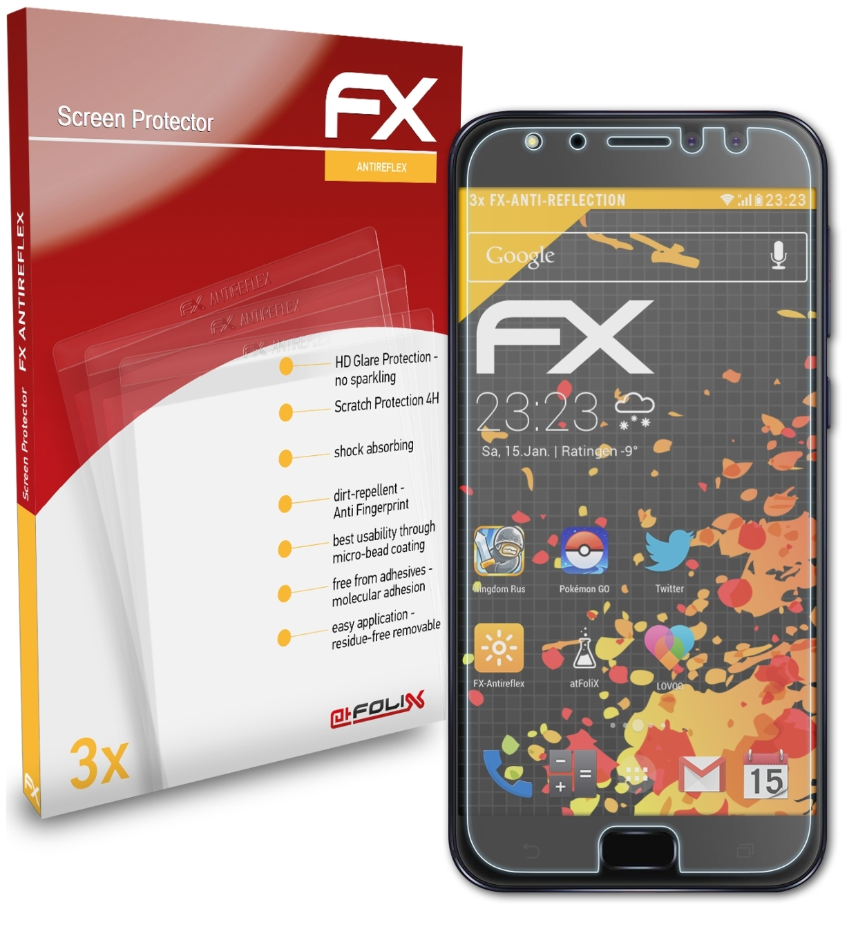 ATFOLIX 3x FX-Antireflex Asus (ZD552KL)) 4 Displayschutz(für Pro Selfie ZenFone