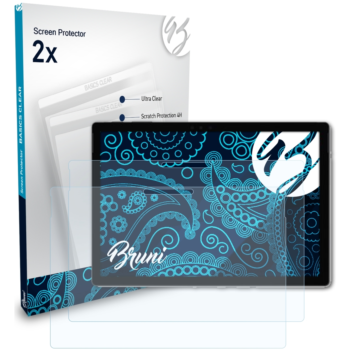 BRUNI 2x Pro Basics-Clear 7) Surface Schutzfolie(für Microsoft