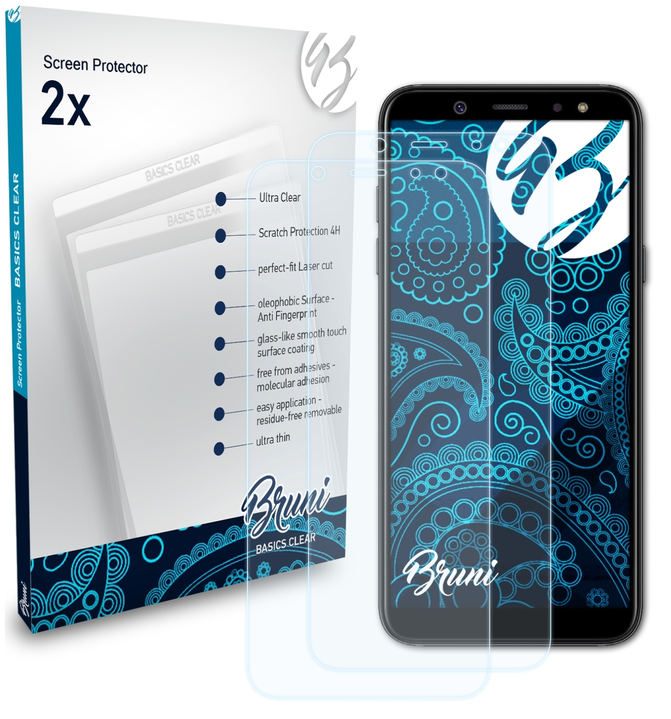Basics-Clear 2x BRUNI Galaxy (2018)) Schutzfolie(für A6 Samsung