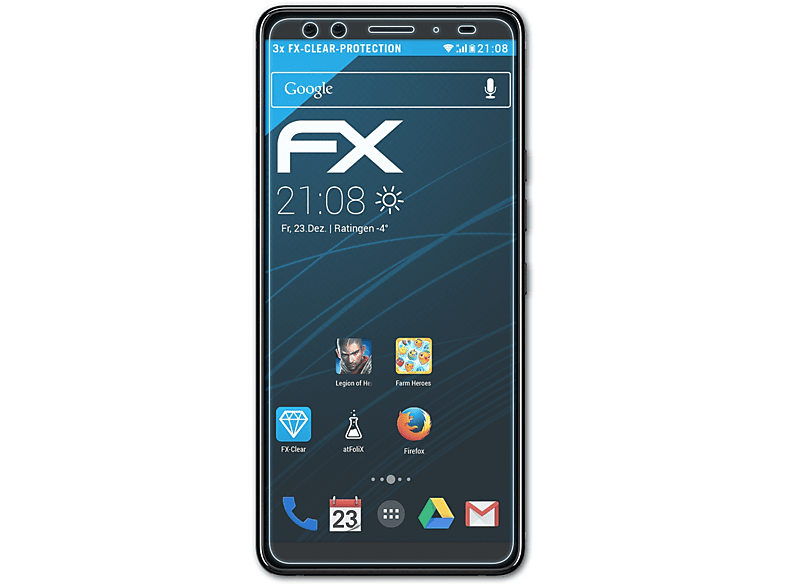 ATFOLIX 3x FX-Clear Displayschutz(für HTC U12+)
