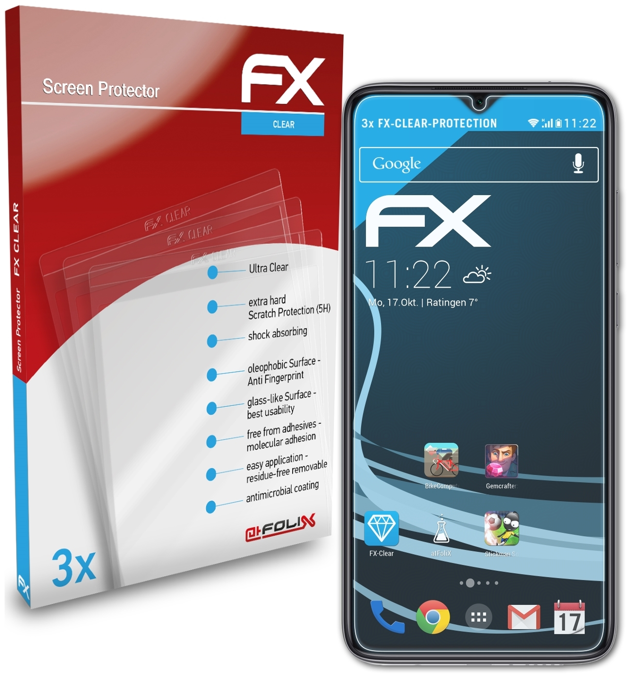ATFOLIX 3x FX-Clear Pro) Xiaomi 8 Redmi Note Displayschutz(für