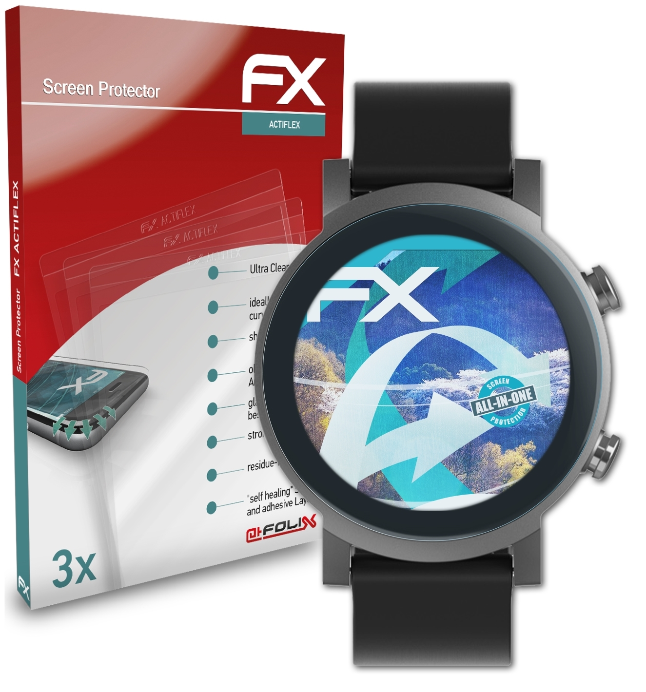 ATFOLIX 3x FX-ActiFleX Displayschutz(für Mobvoi E3) TicWatch