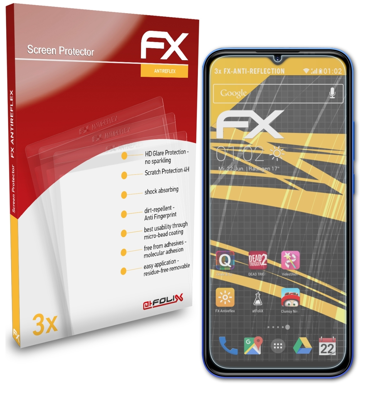 ATFOLIX 3x FX-Antireflex X96 DOOGEE Displayschutz(für Pro)