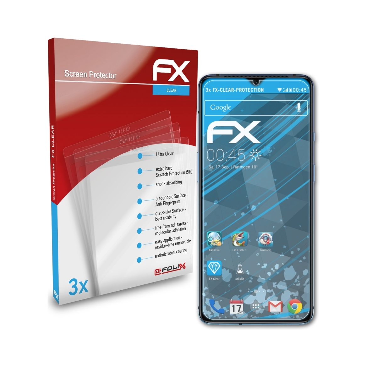 3x Displayschutz(für OnePlus ATFOLIX 7T) FX-Clear