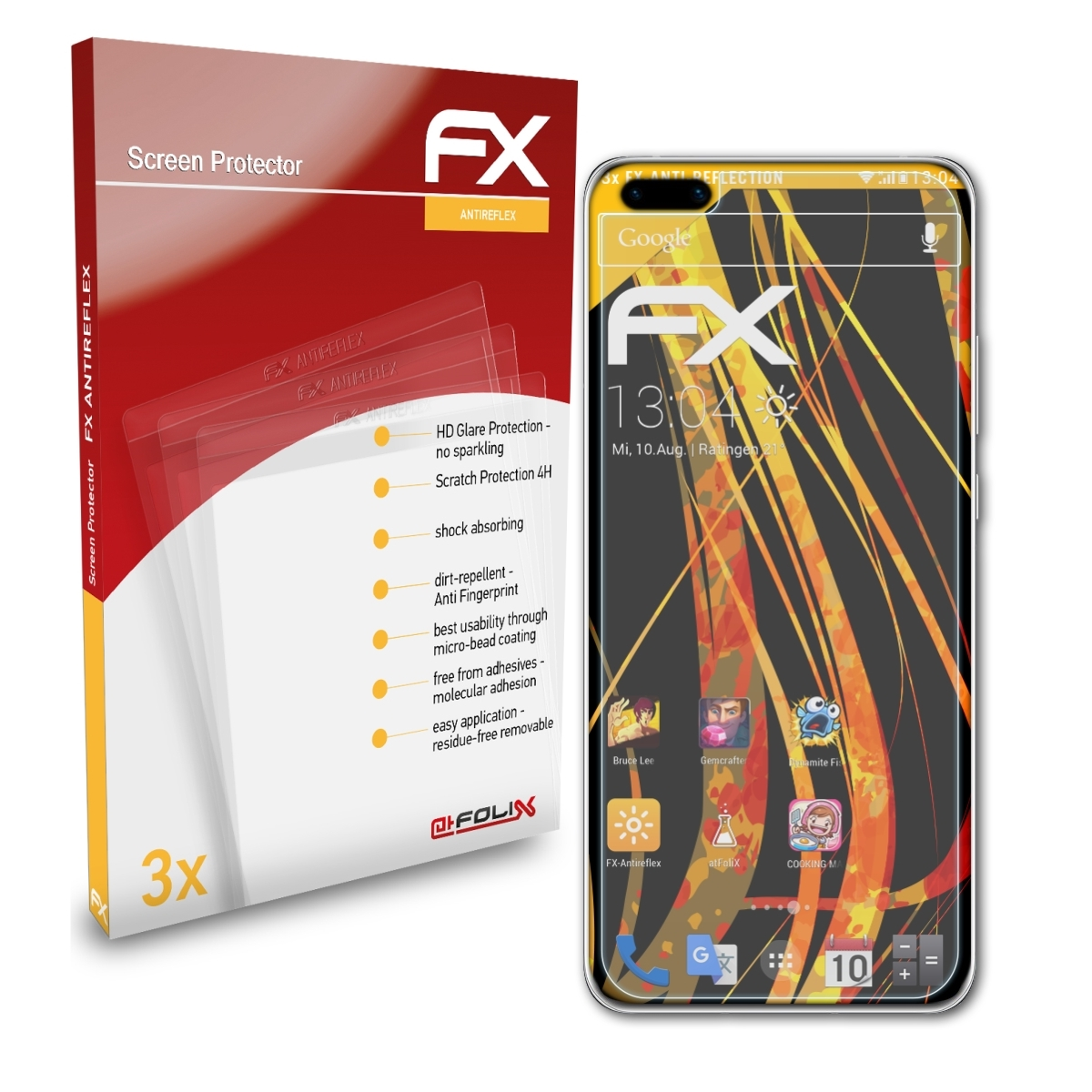 3x Displayschutz(für P40 FX-Antireflex ATFOLIX Huawei (Fullcover)) Pro
