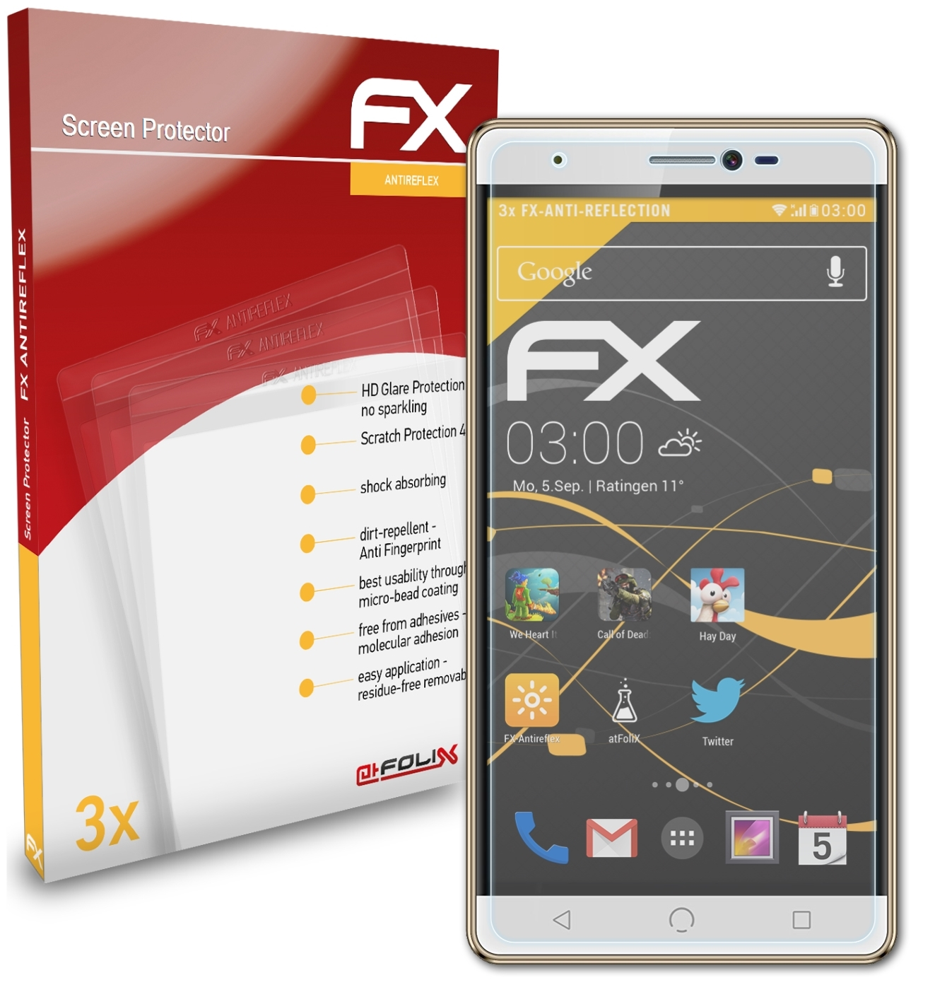 Mobile FX-Antireflex M3) ATFOLIX Displayschutz(für 3x Nuu