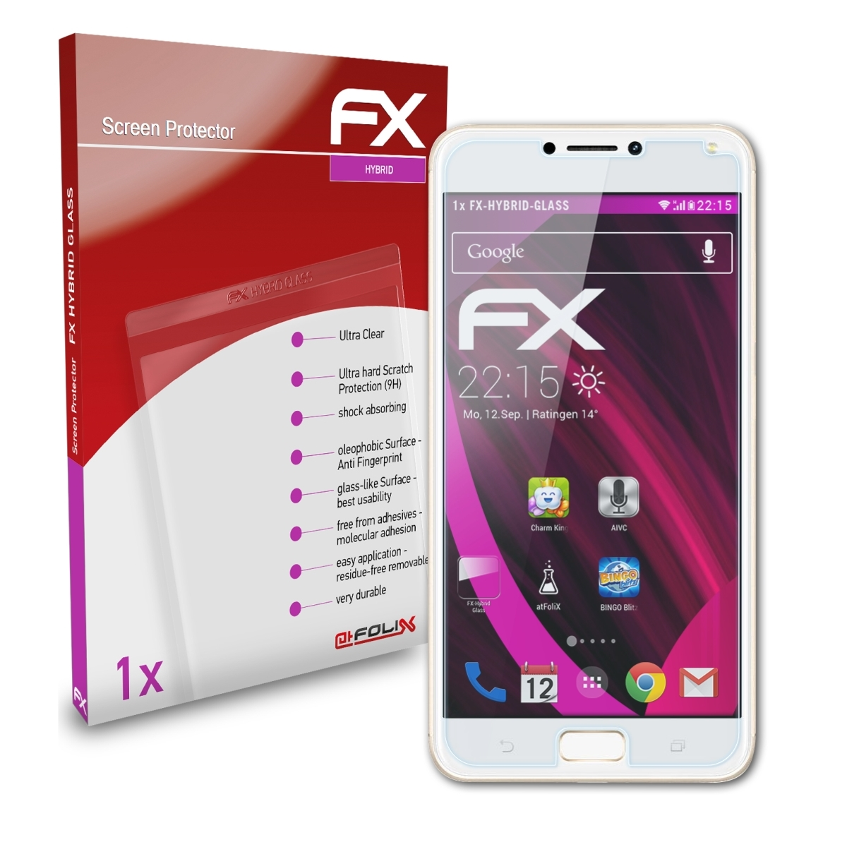 ATFOLIX FX-Hybrid-Glass Pro ZenFone Asus (ZC554KL)) 4 Max Schutzglas(für
