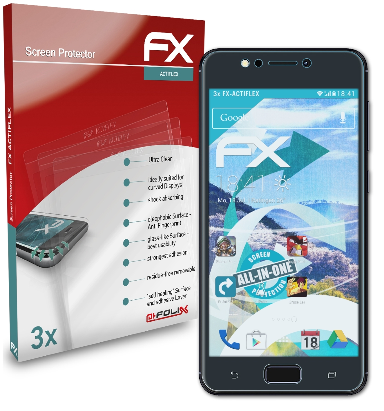 Max ATFOLIX 4 3x Asus Displayschutz(für (ZC520KL)) ZenFone FX-ActiFleX