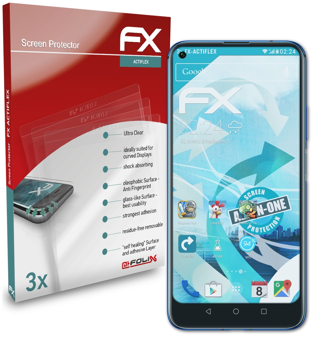 ATFOLIX 3x Huawei 5T) Nova Displayschutz(für FX-ActiFleX