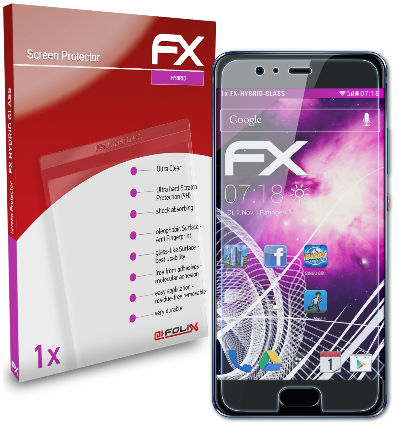 ATFOLIX FX-Hybrid-Glass P10) Huawei Schutzglas(für