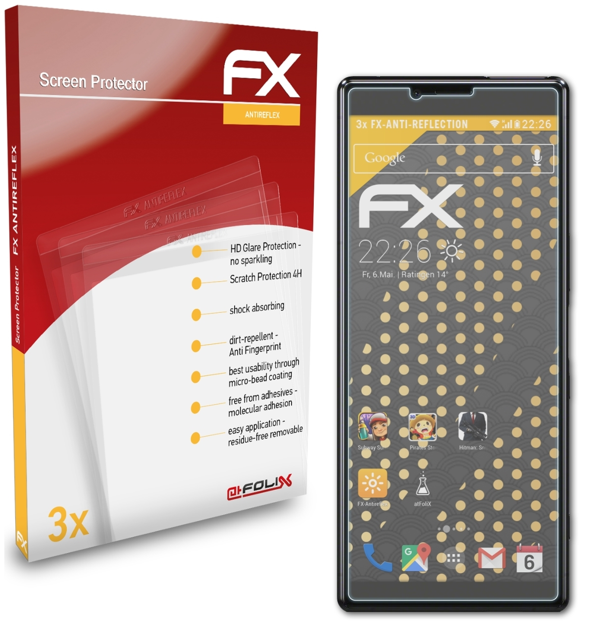 ATFOLIX 3x FX-Antireflex Displayschutz(für Sony 1) Xperia