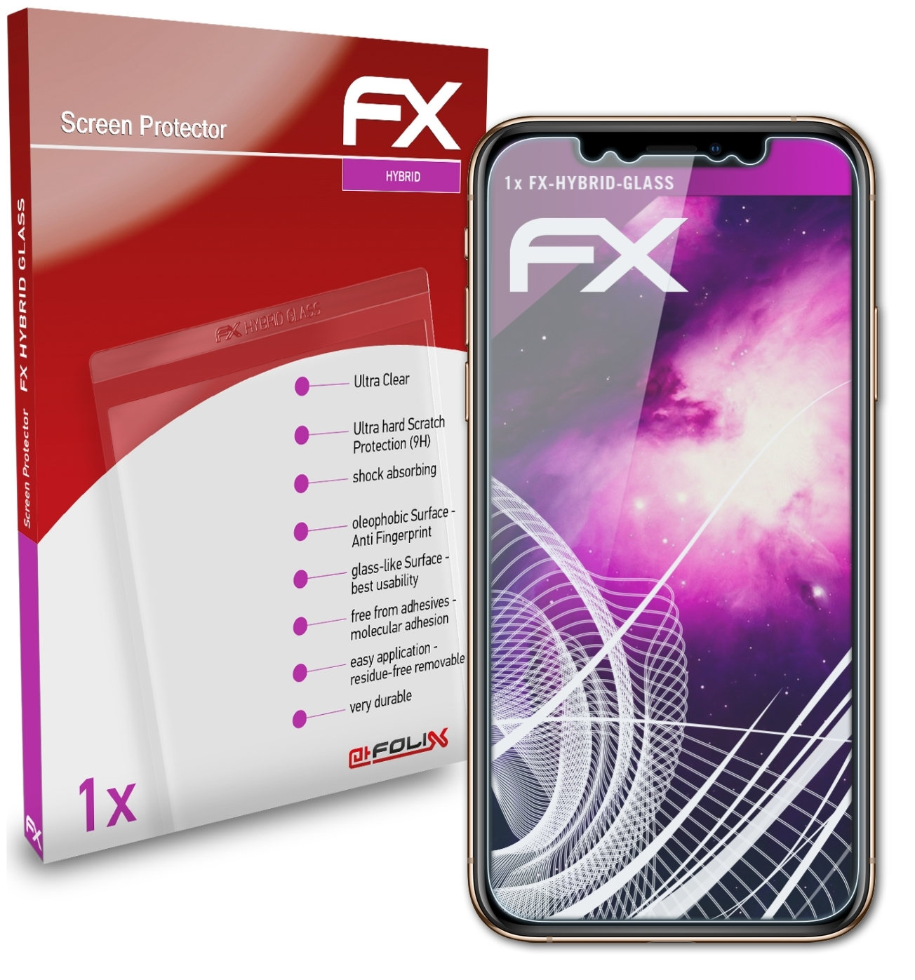 ATFOLIX FX-Hybrid-Glass Schutzglas(für (Front iPhone XS cover)) Apple