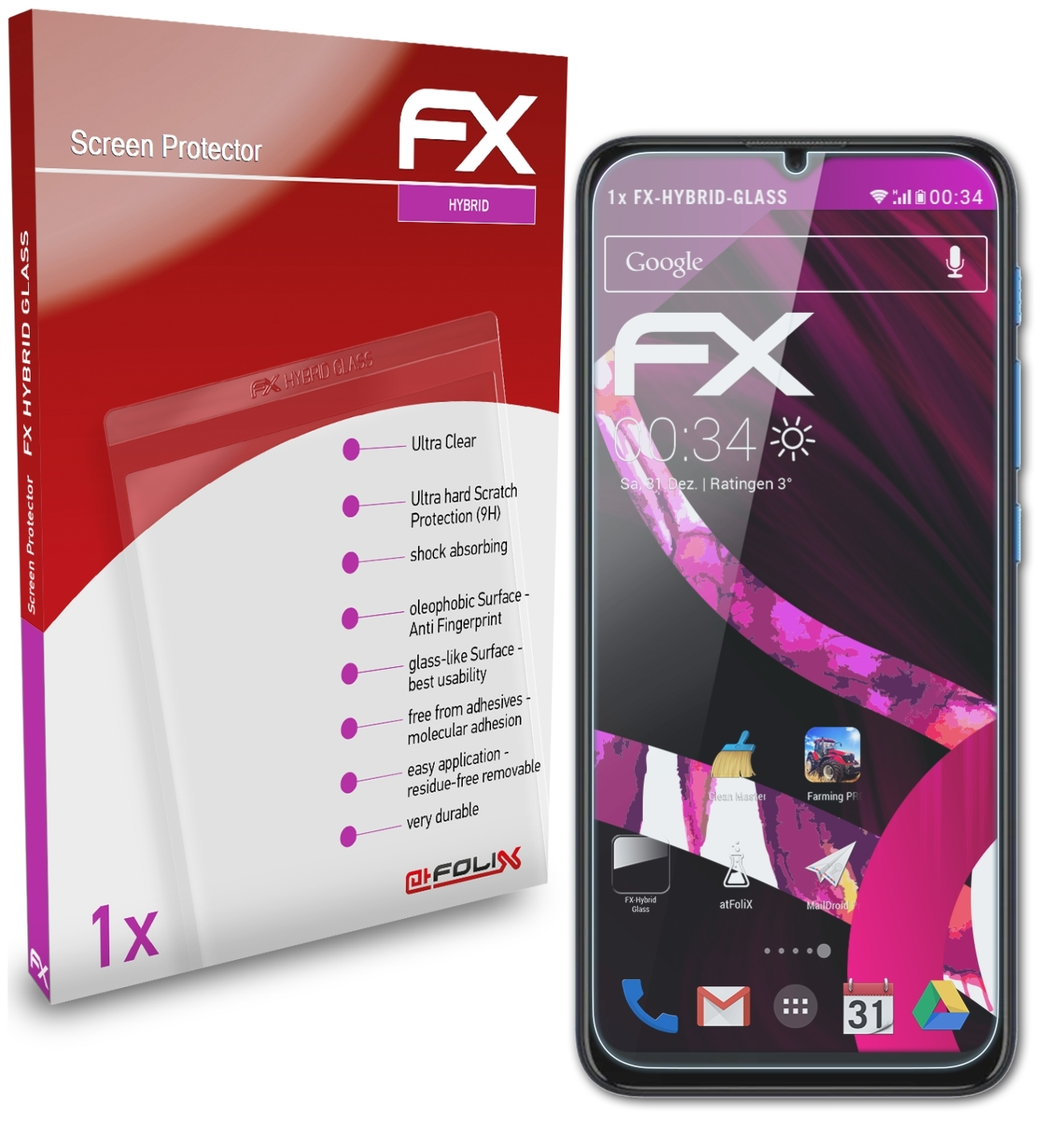 E7 FX-Hybrid-Glass Motorola Power) ATFOLIX Schutzglas(für Moto