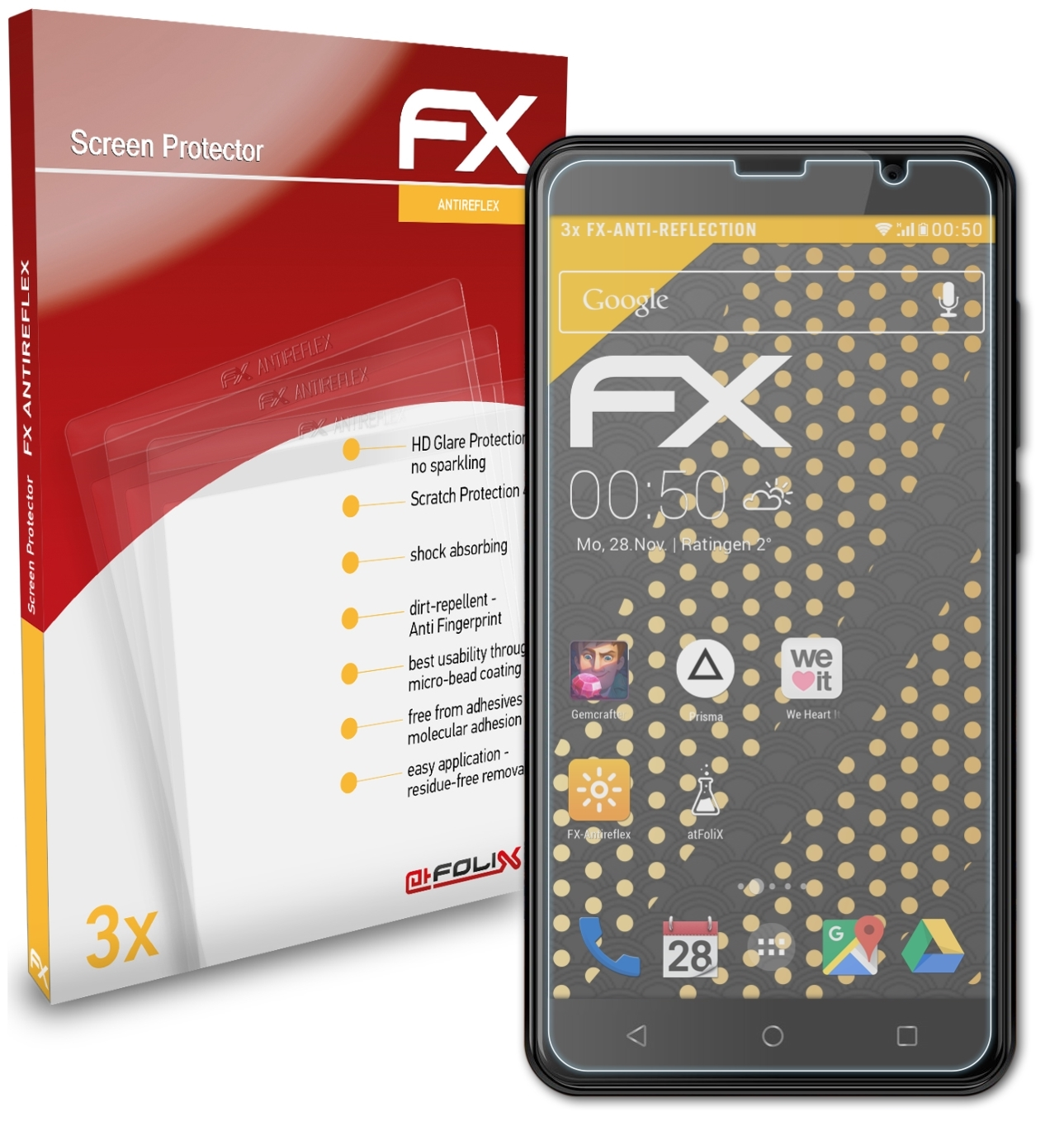 ATFOLIX 3x FX-Antireflex Displayschutz(für Energy E500S) Energizer