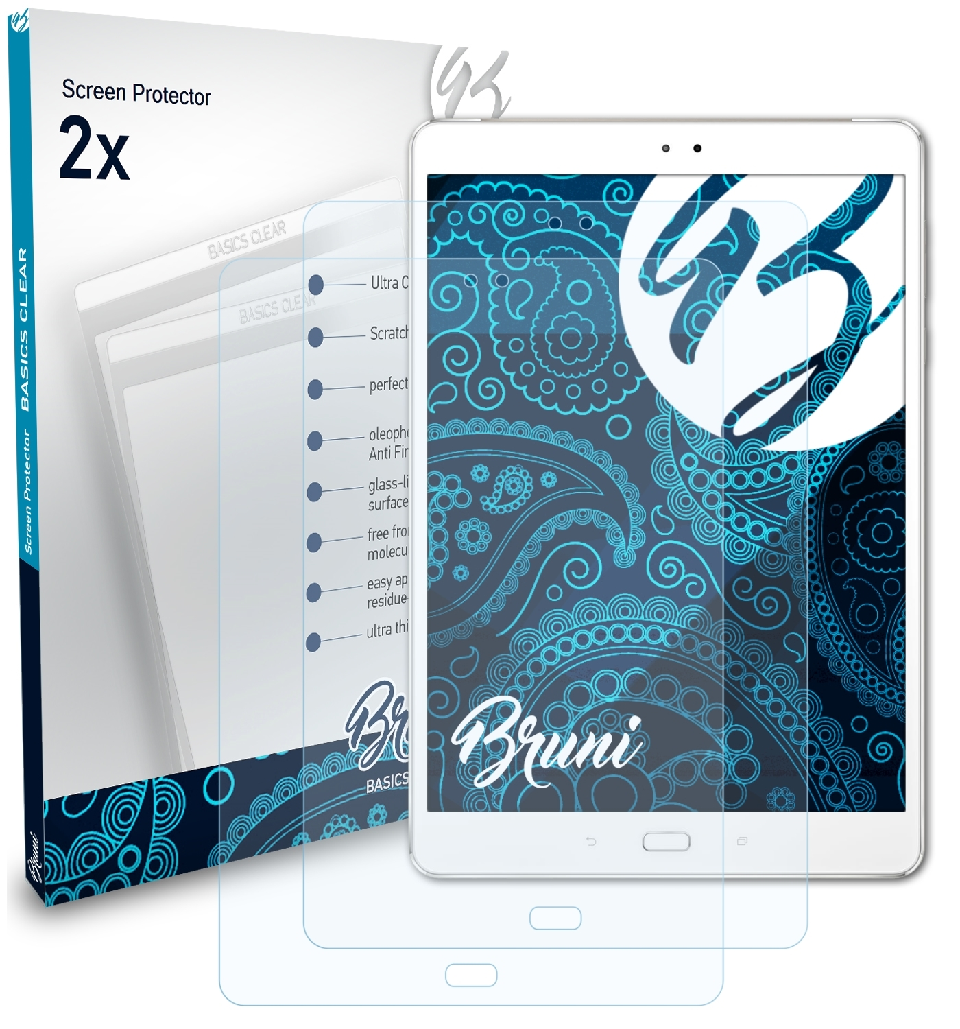 BRUNI 2x Basics-Clear Schutzfolie(für 10 Asus 3S ZenPad (Z500KL))