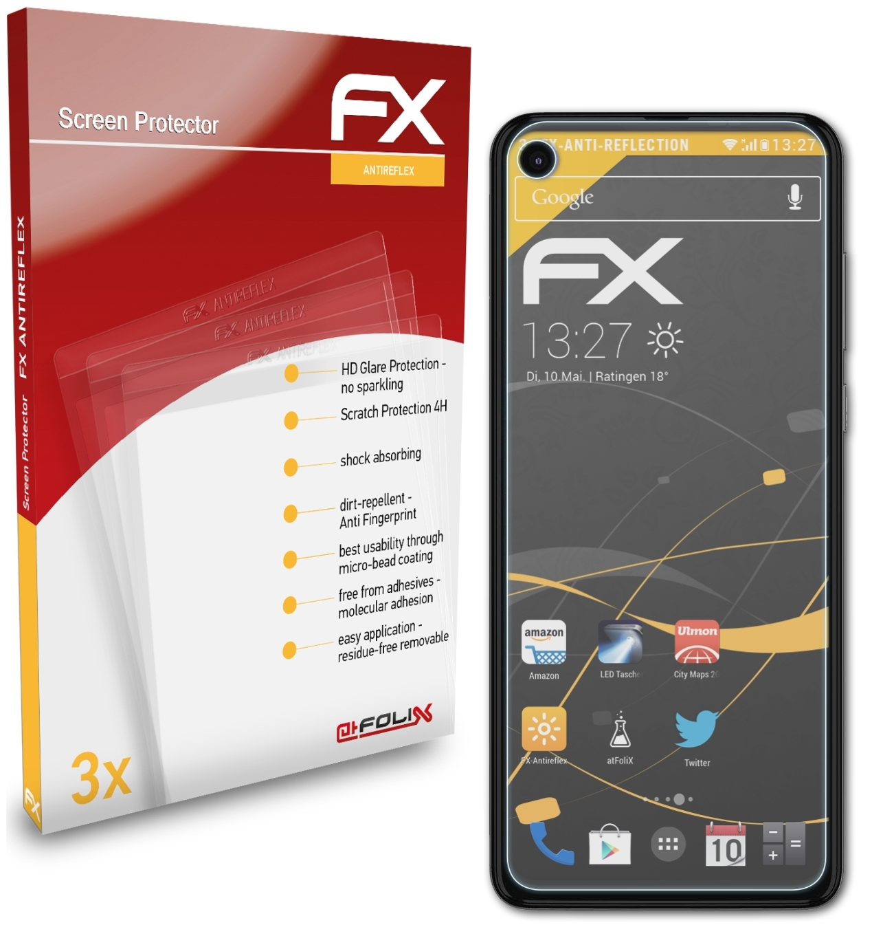 ATFOLIX 3x FX-Antireflex Action) Motorola One Displayschutz(für