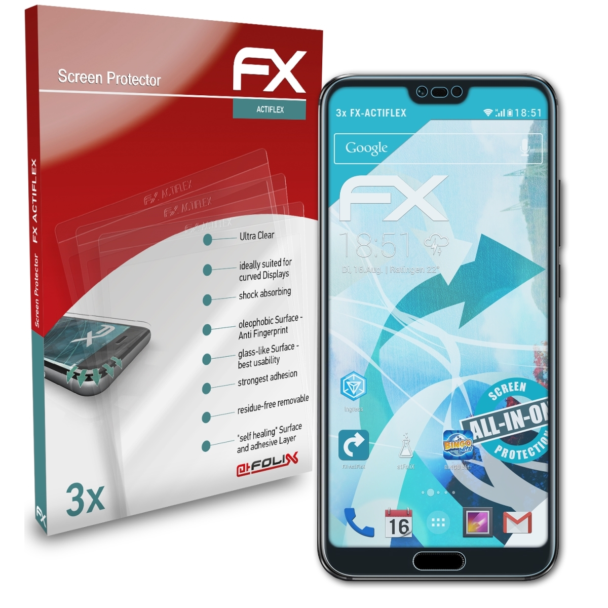 Displayschutz(für ATFOLIX 10) Honor Huawei 3x FX-ActiFleX