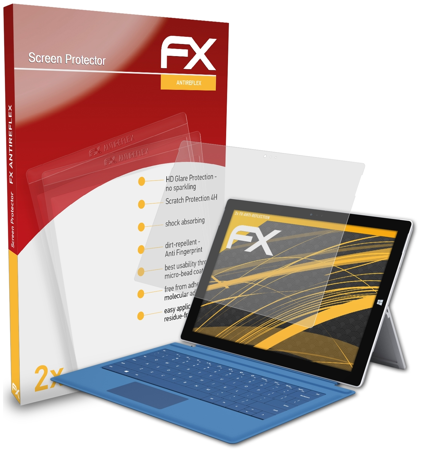 ATFOLIX 2x FX-Antireflex Displayschutz(für Surface 3) Pro Microsoft