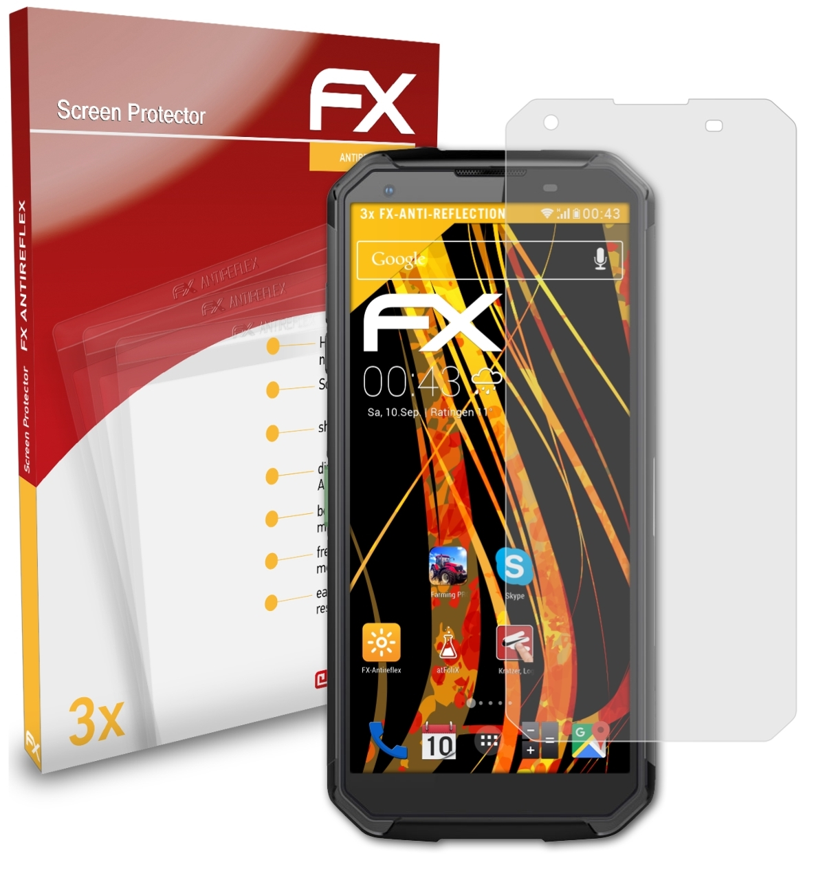 ATFOLIX Displayschutz(für Plus) FX-Antireflex 3x Blackview BV9500