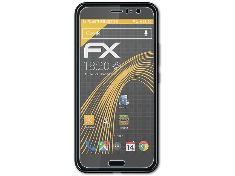 HTC Displayschutz(für ATFOLIX U11) 3x FX-Antireflex