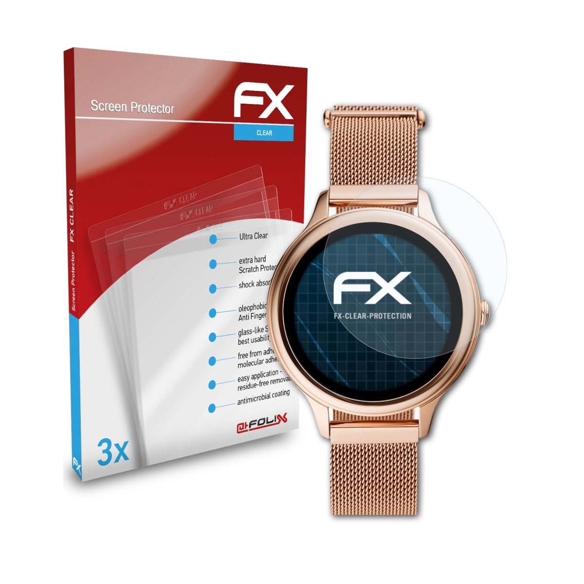 3x Displayschutz(für ATFOLIX 5E Gen (42mm)) FX-Clear Fossil