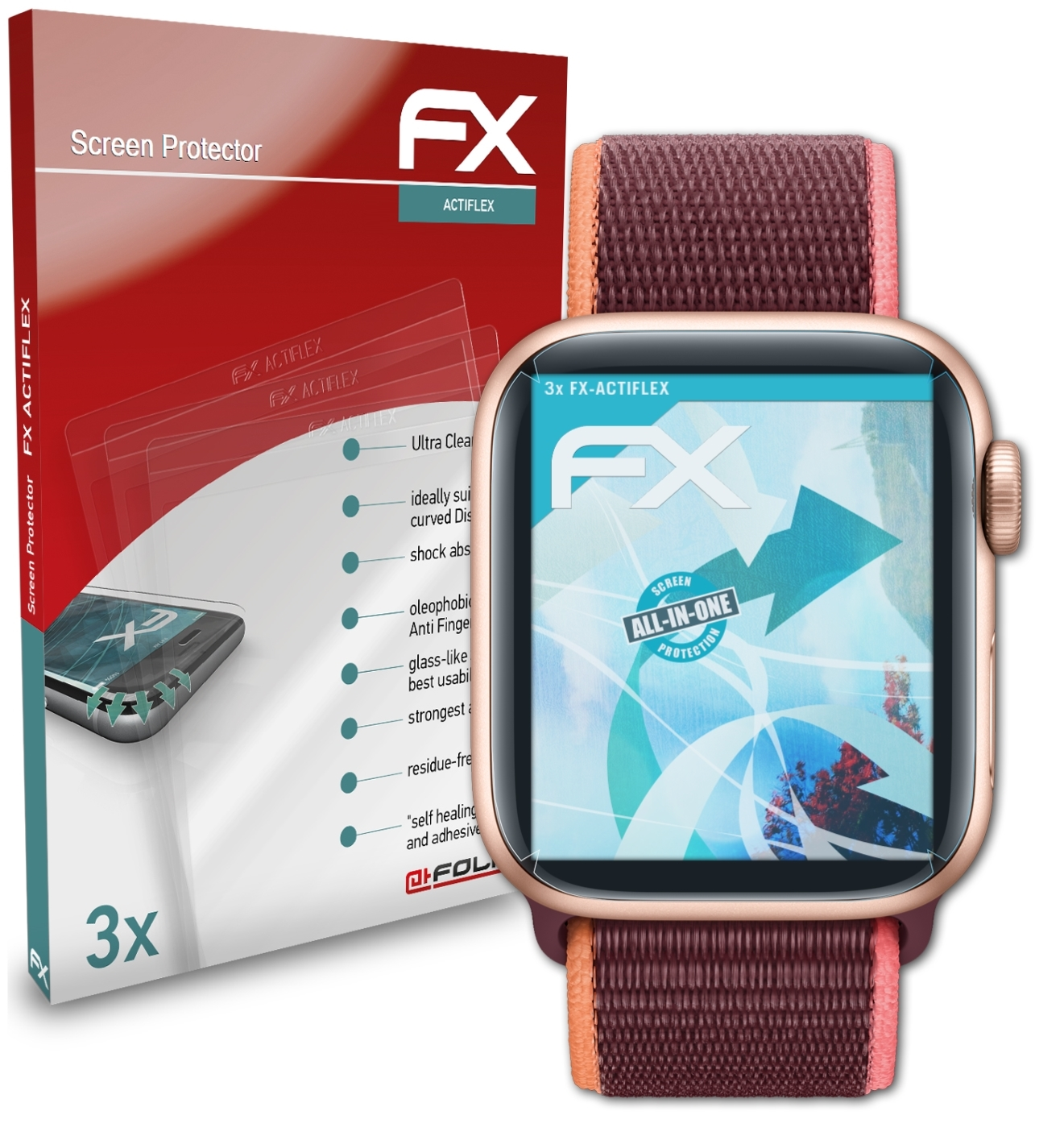 ATFOLIX 3x FX-ActiFleX Displayschutz(für Apple SE (44mm)) Watch