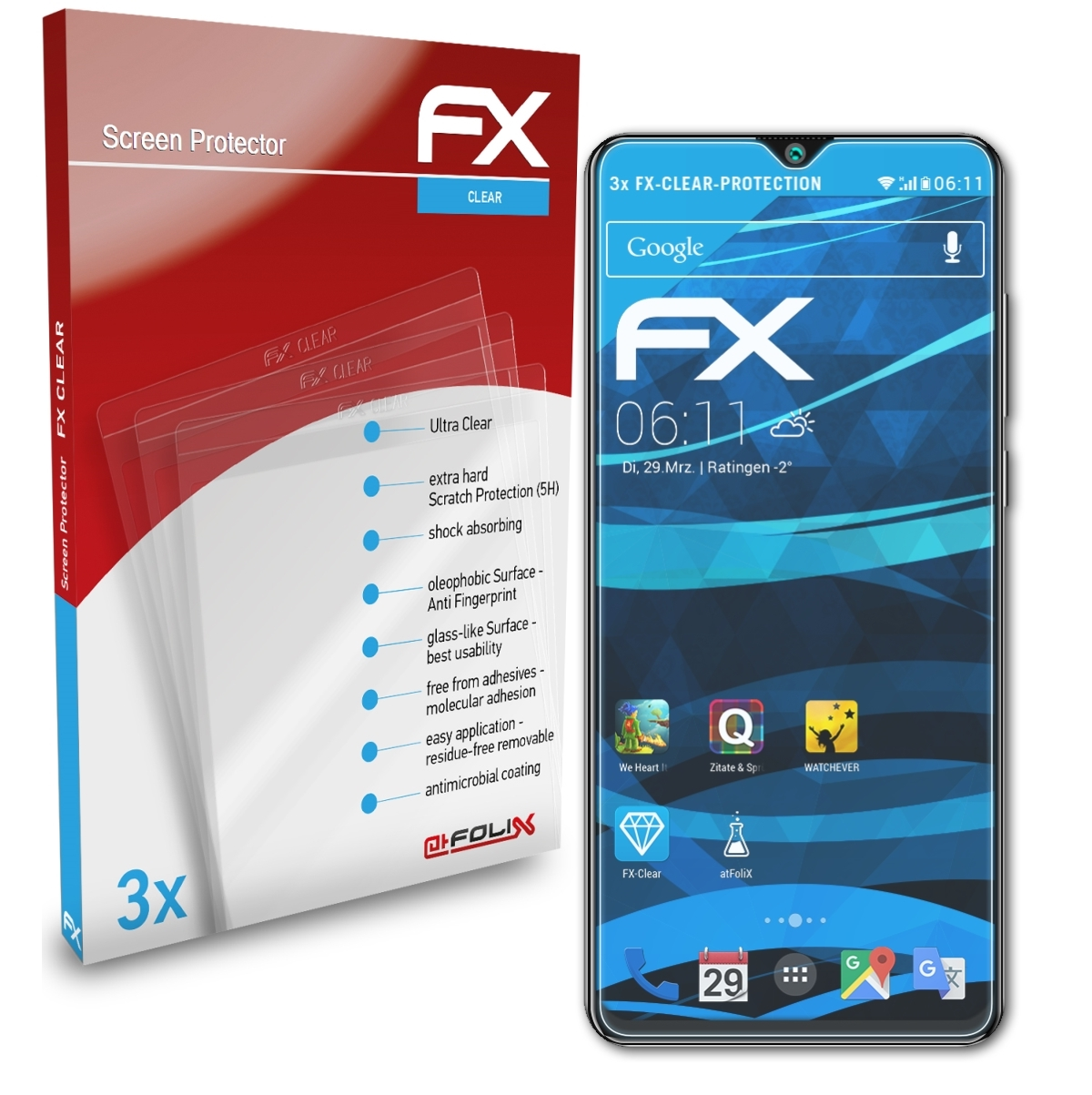 ATFOLIX Note 3x FX-Clear Pro) 20 Displayschutz(für Cubot