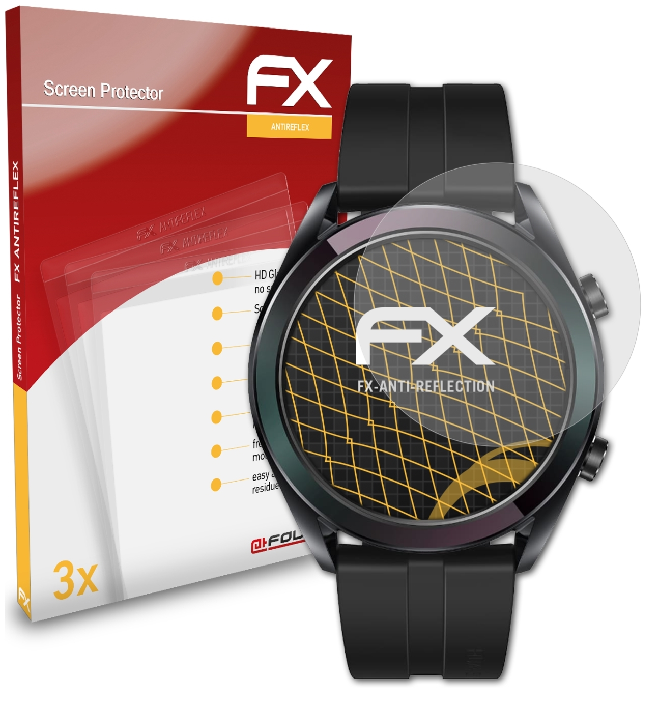 ATFOLIX 3x Elegant) FX-Antireflex GT Displayschutz(für Watch Huawei