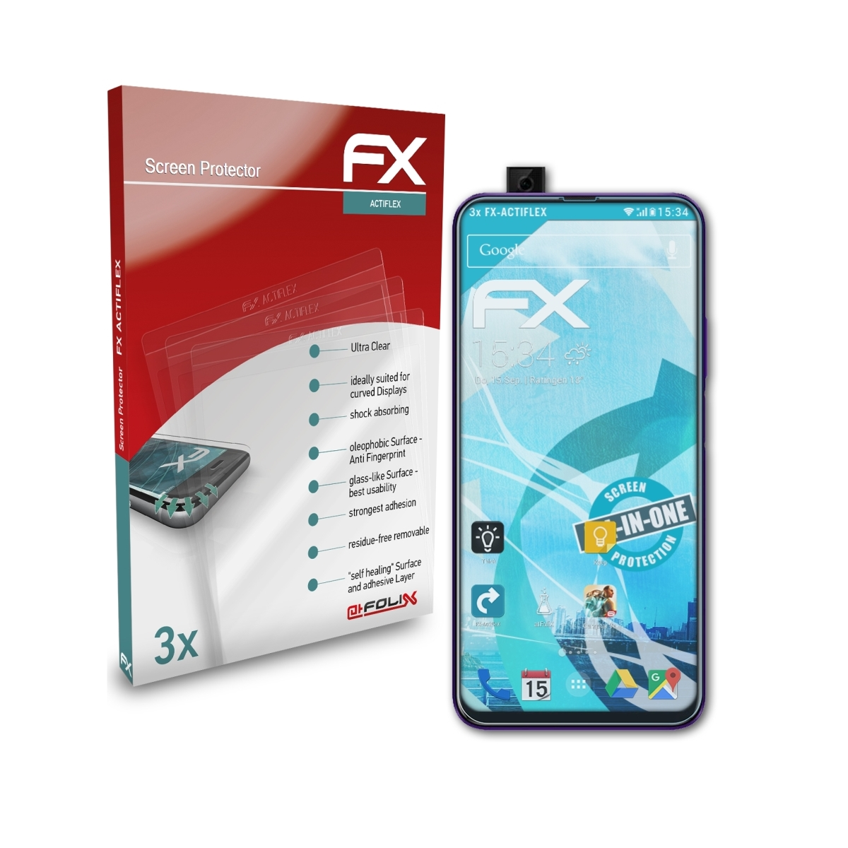 (Global)) Displayschutz(für 3x FX-ActiFleX ATFOLIX Honor 9X Huawei