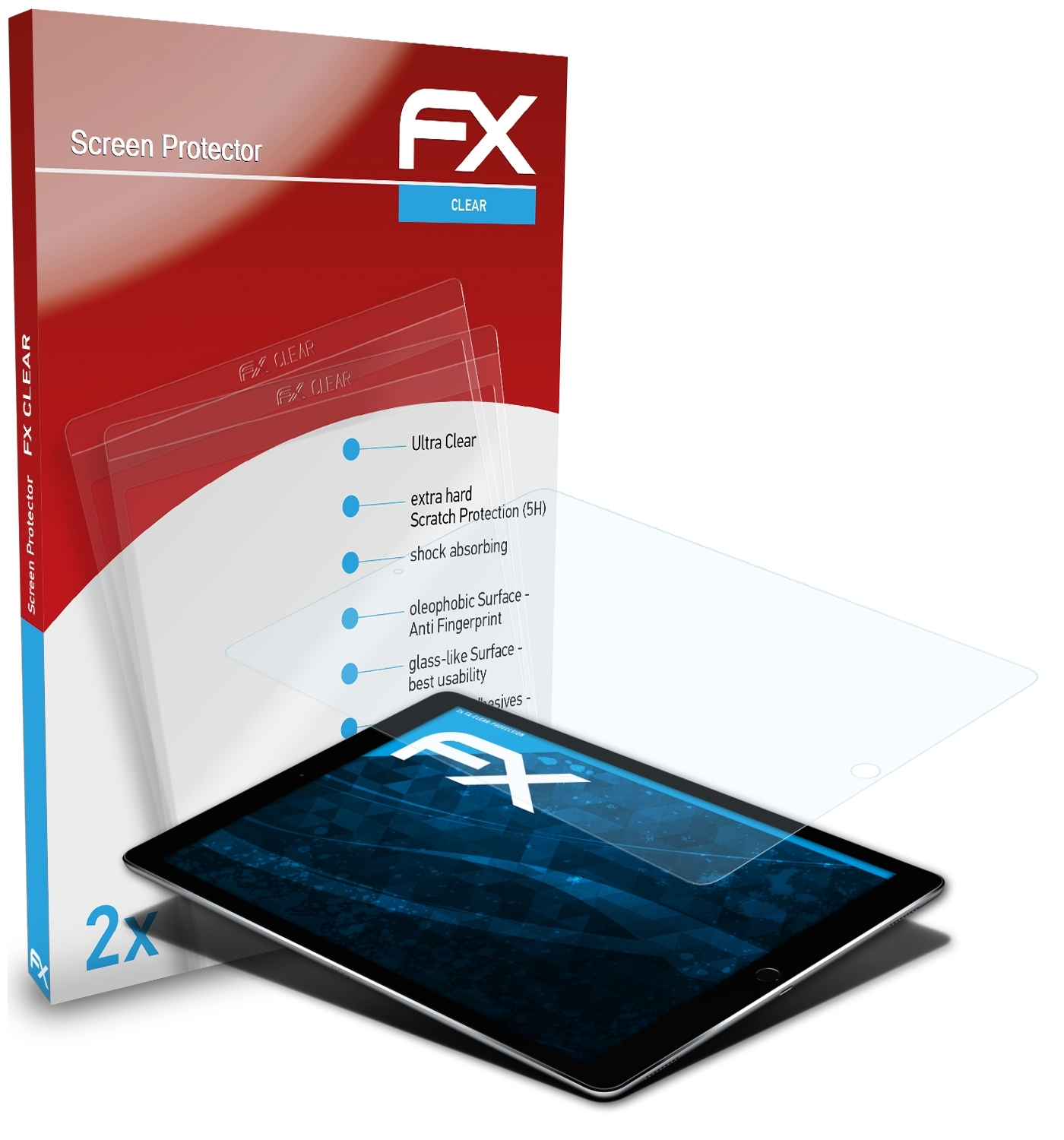 ATFOLIX 2x FX-Clear Displayschutz(für Apple (2015)) iPad 12,9 Pro
