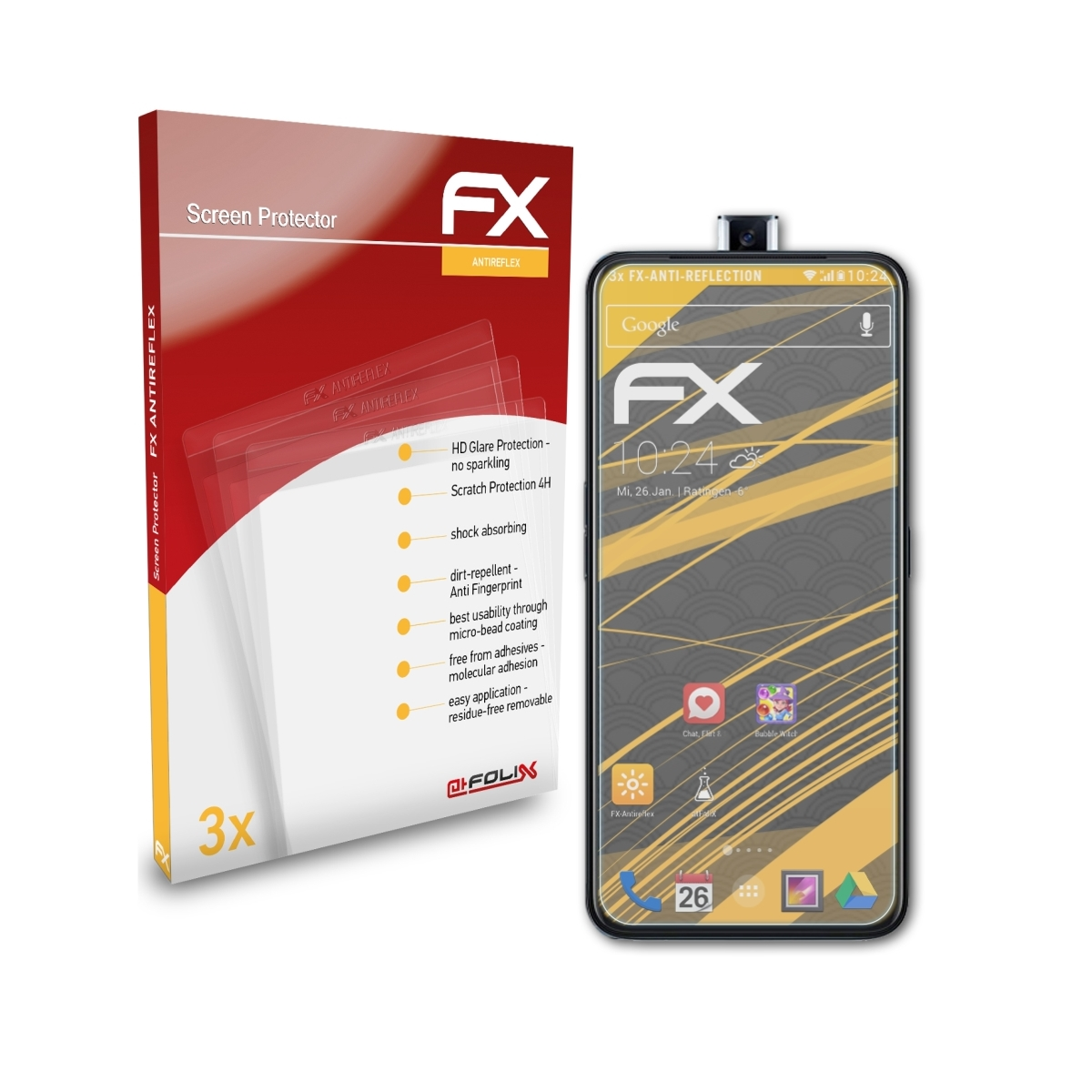 ATFOLIX 3x Z) Displayschutz(für Oppo FX-Antireflex Reno2