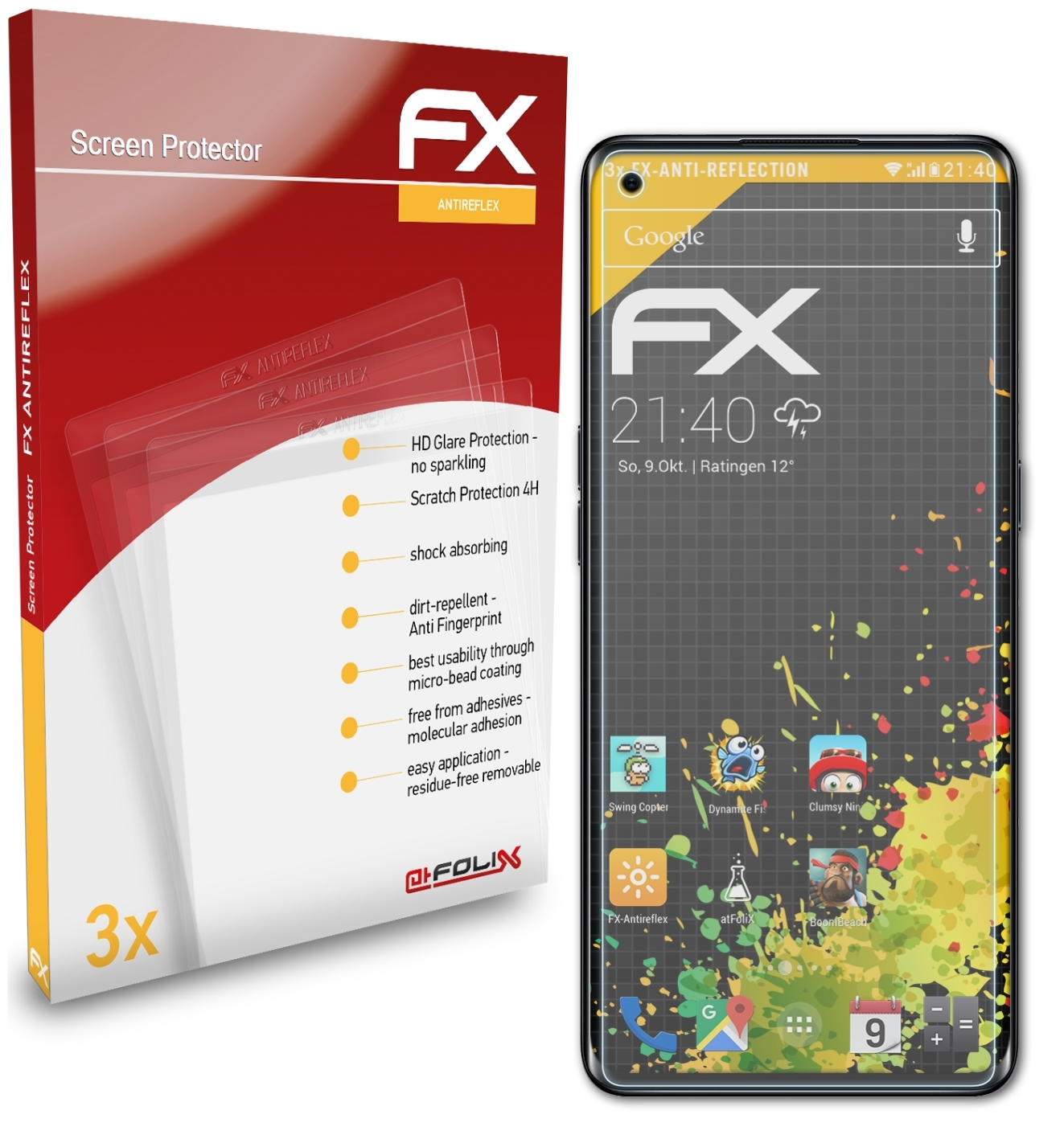 FX-Antireflex Oppo 3x Reno4 Pro) ATFOLIX Displayschutz(für