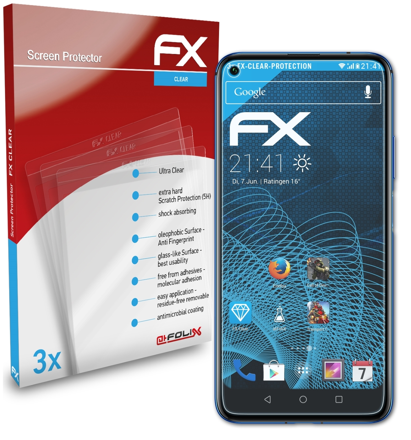 ATFOLIX 3x Nova Huawei Displayschutz(für 5T) FX-Clear