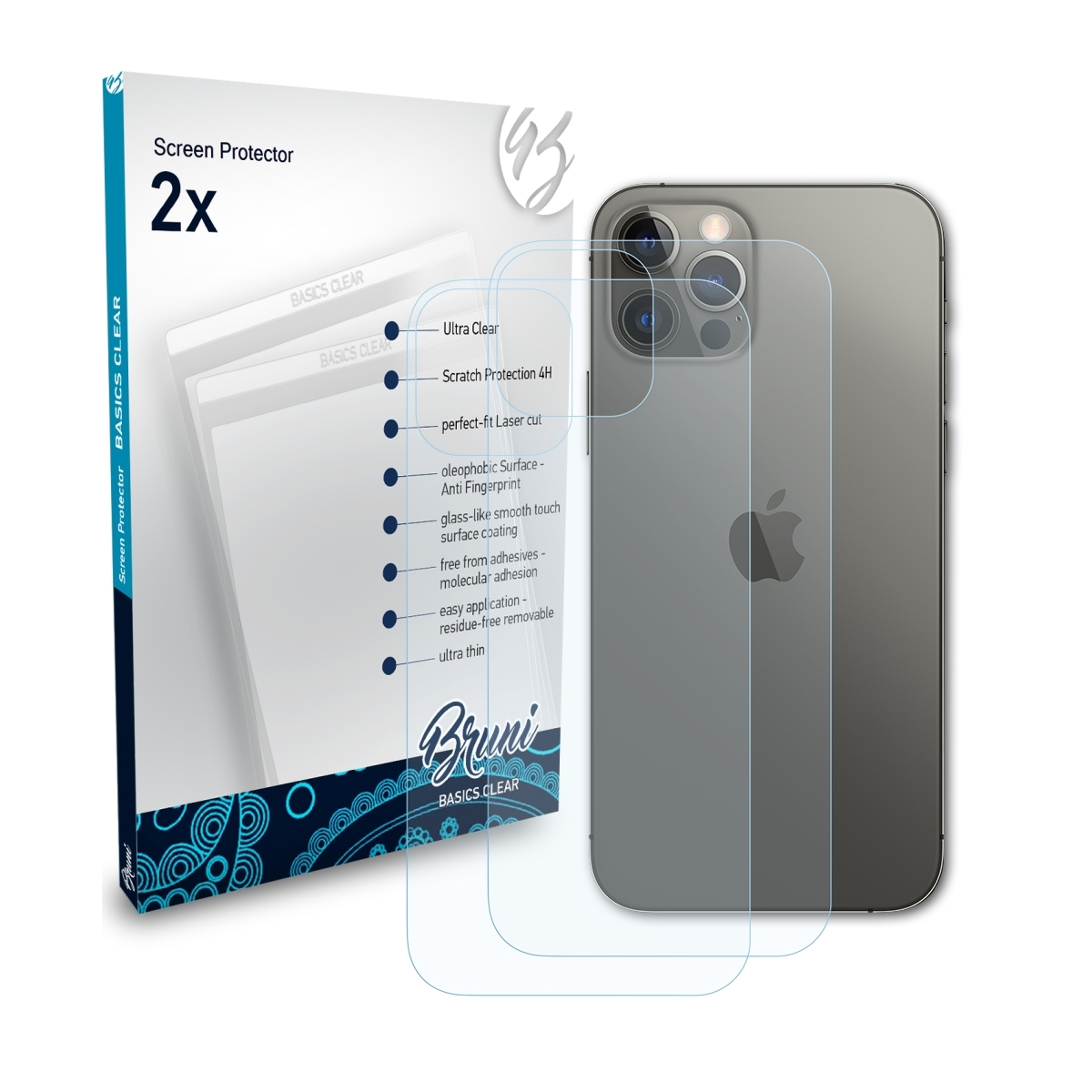 iPhone (Backcover)) 2x 12 Pro Schutzfolie(für Basics-Clear Apple BRUNI