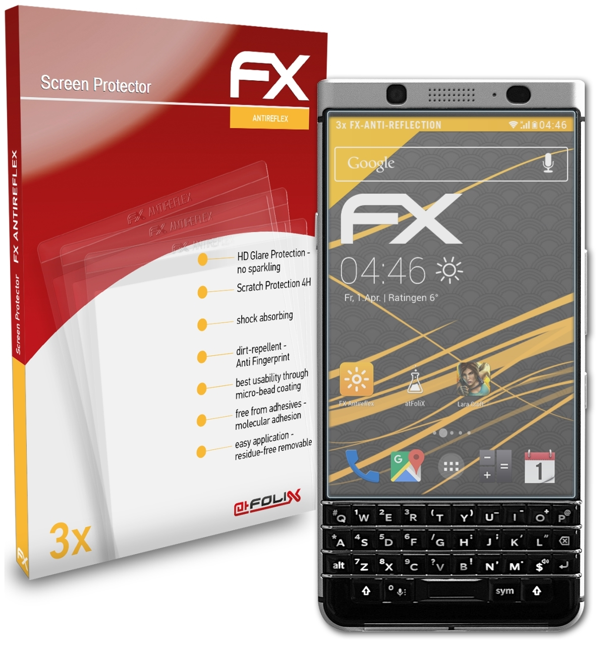 ATFOLIX 3x FX-Antireflex Displayschutz(für Blackberry KeyOne)