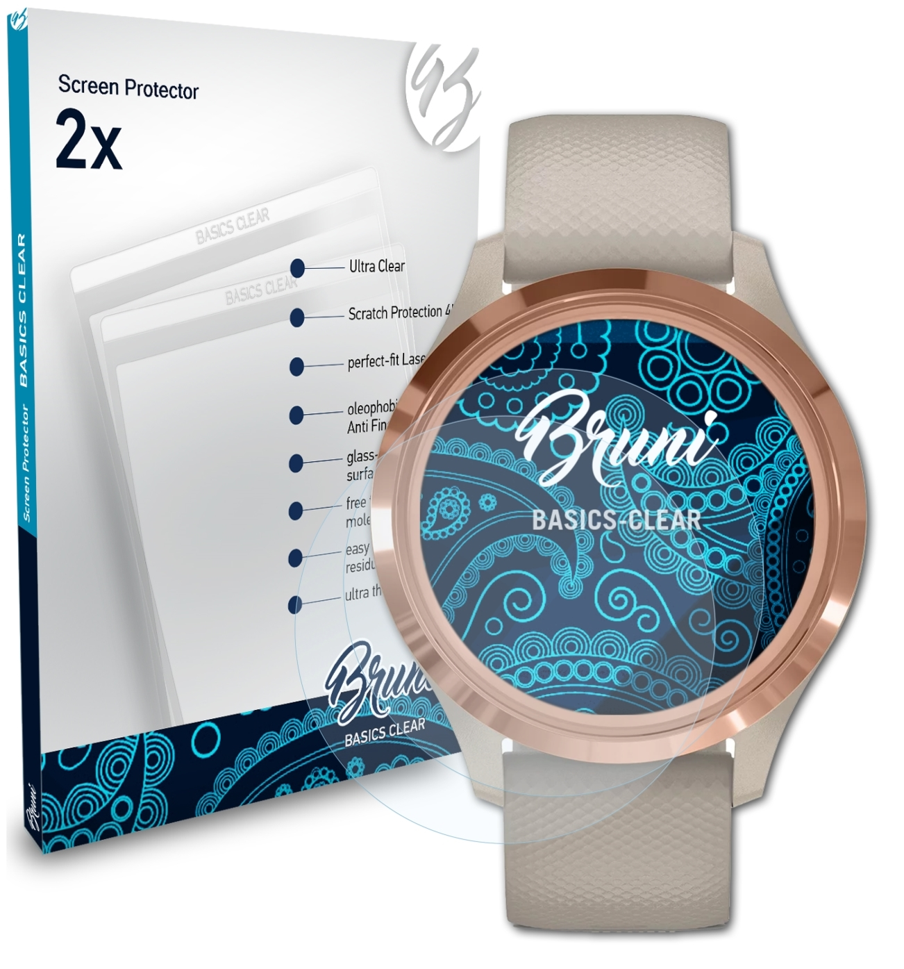 BRUNI 2x Vivomove Garmin Basics-Clear 3s) Schutzfolie(für