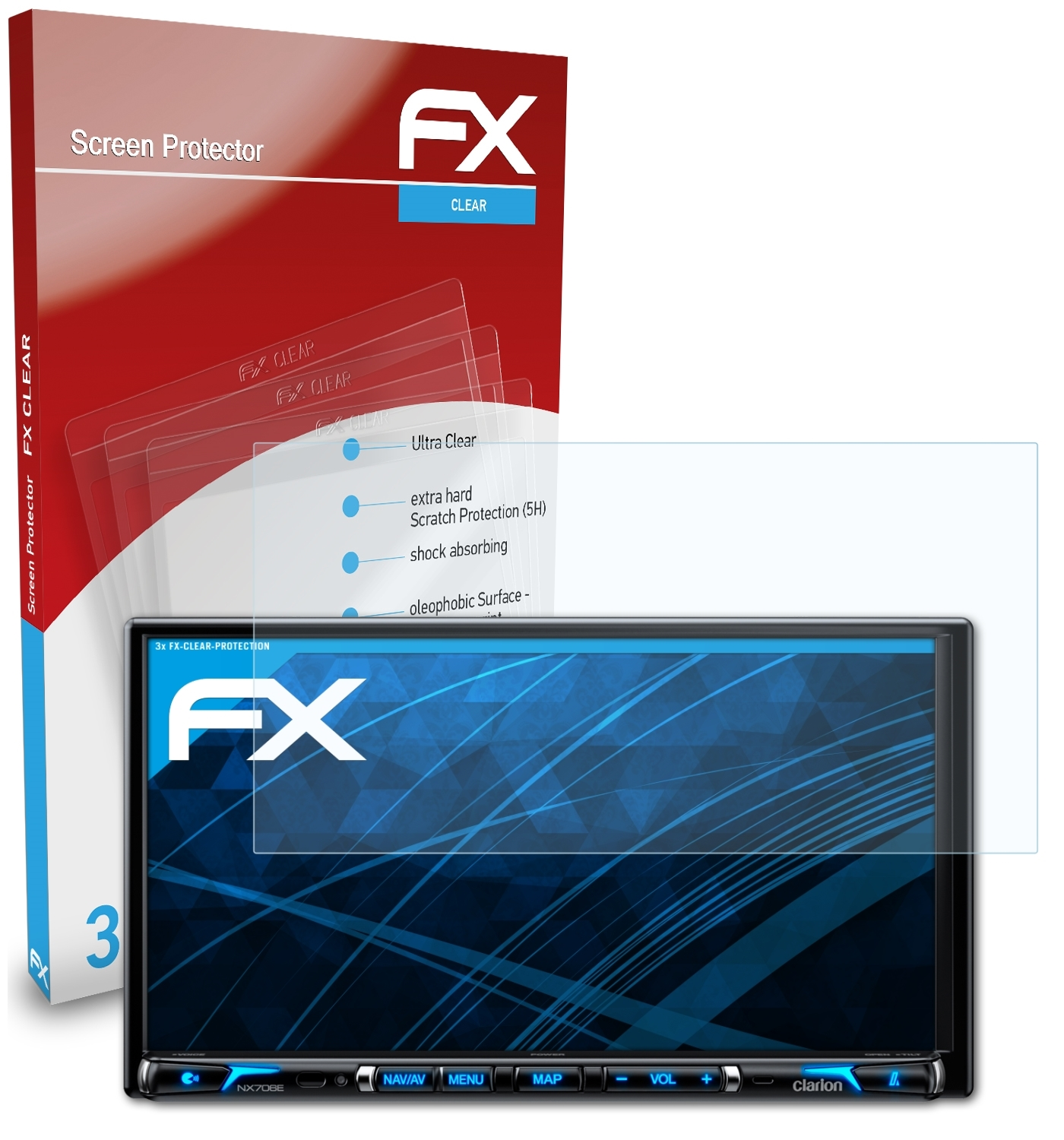 Displayschutz(für FX-Clear Clarion ATFOLIX NX706E) 3x