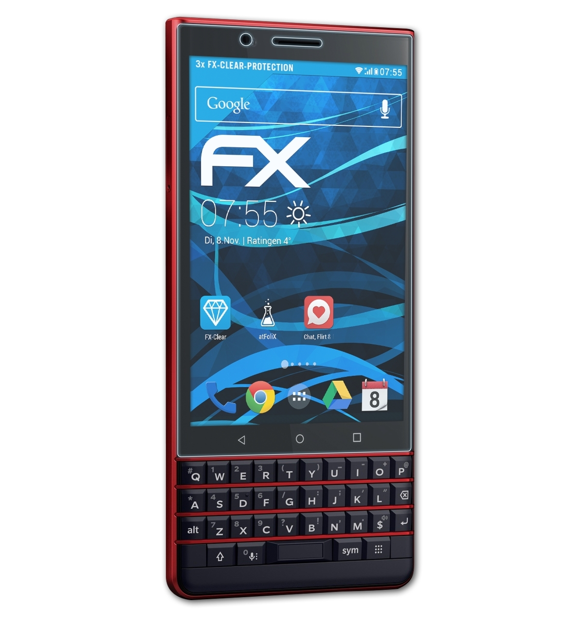 3x Key2 LE) Displayschutz(für Blackberry FX-Clear ATFOLIX