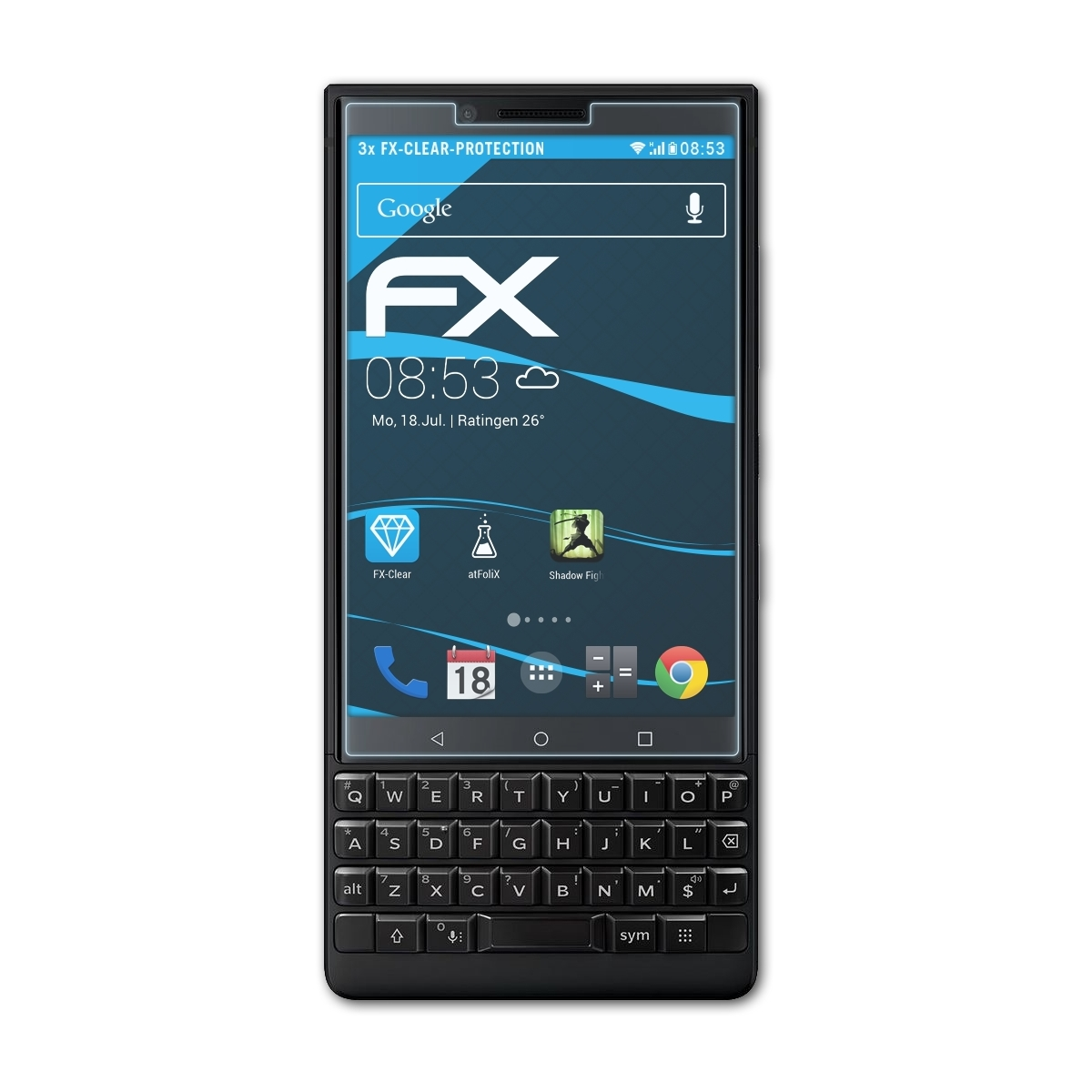 ATFOLIX Blackberry Displayschutz(für FX-Clear Key2) 3x