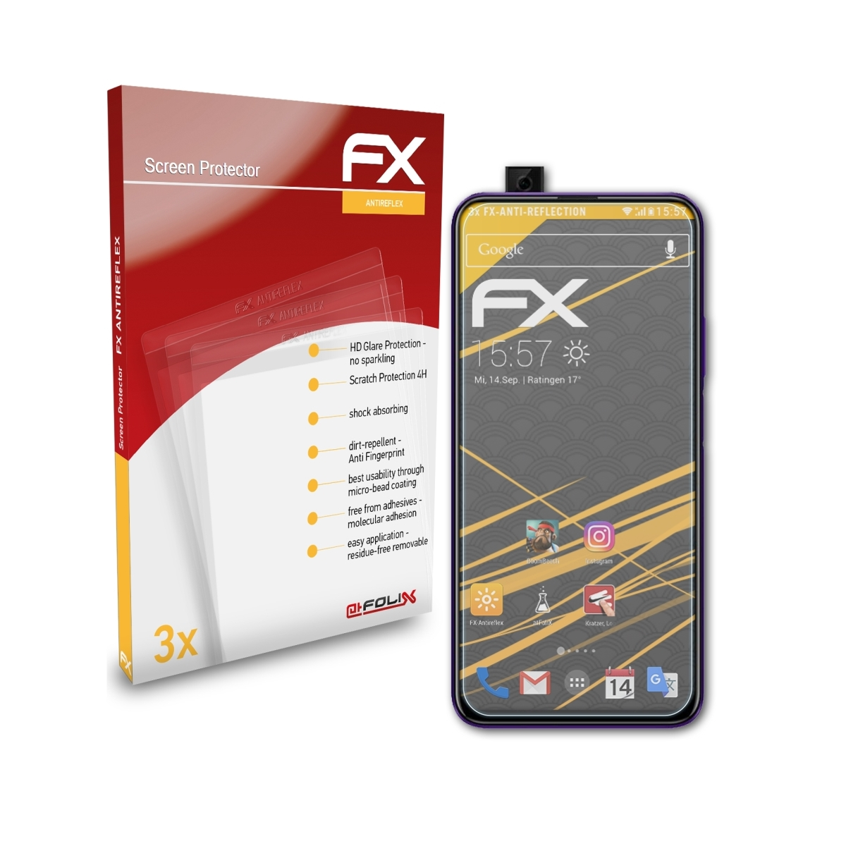 ATFOLIX 3x FX-Antireflex Displayschutz(für Huawei 9X (Global)) Honor