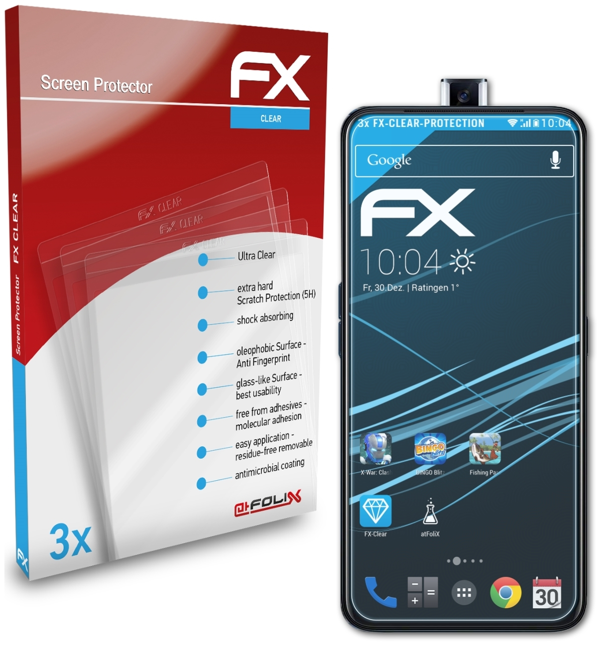 ATFOLIX Oppo 3x FX-Clear Reno2 F) Displayschutz(für