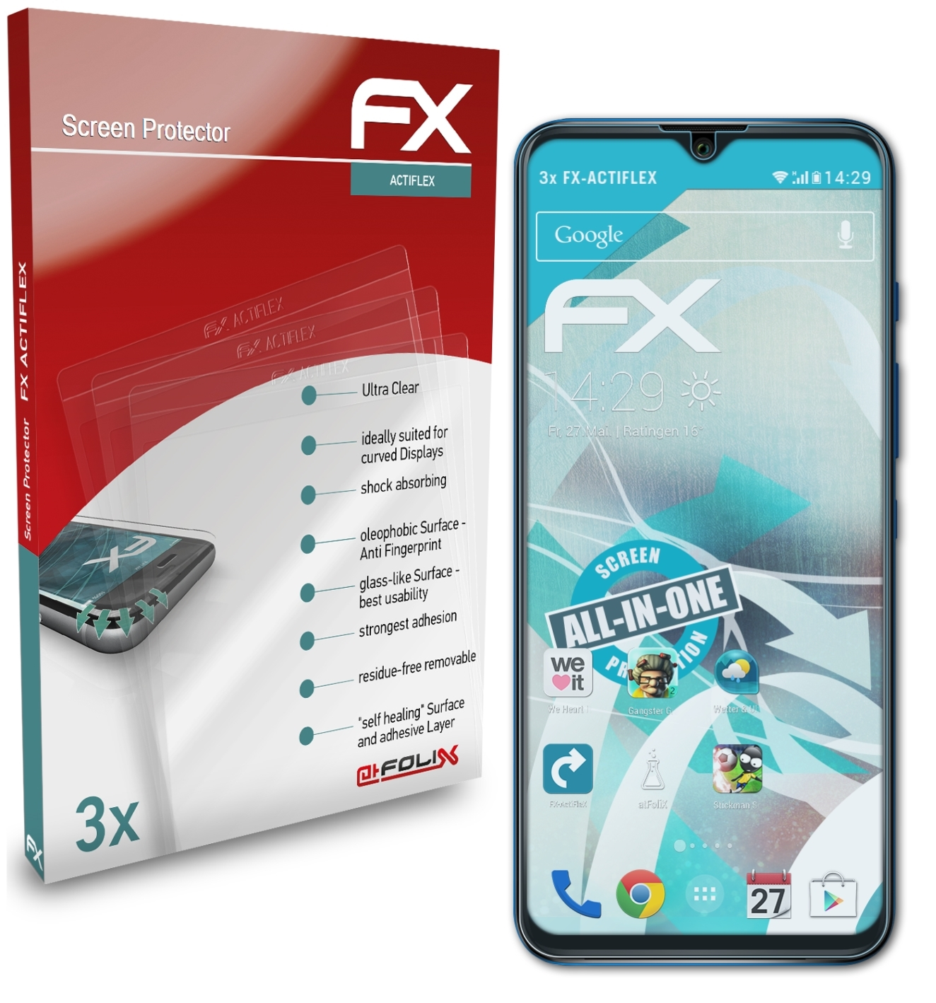 ATFOLIX 3x FX-ActiFleX Displayschutz(für U10) Wiko Power