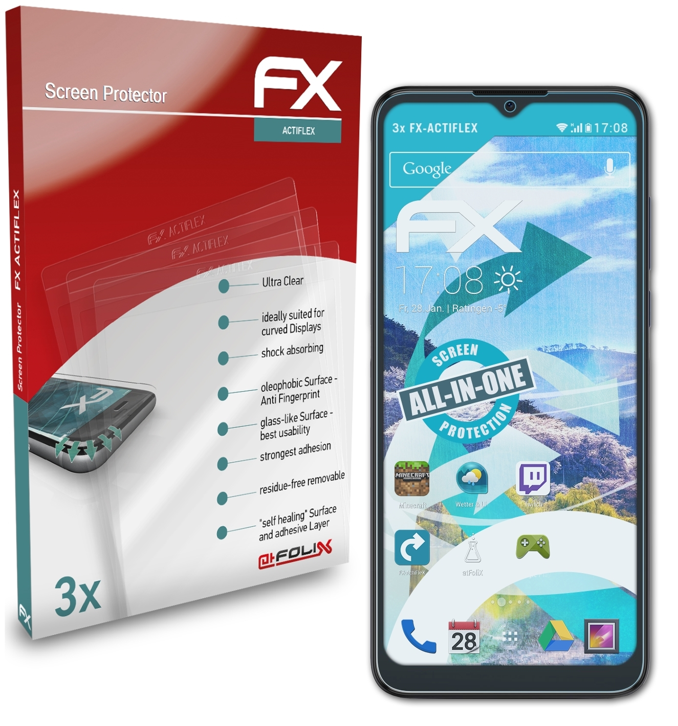 ATFOLIX 3x (2021)) Alcatel Displayschutz(für 1S FX-ActiFleX