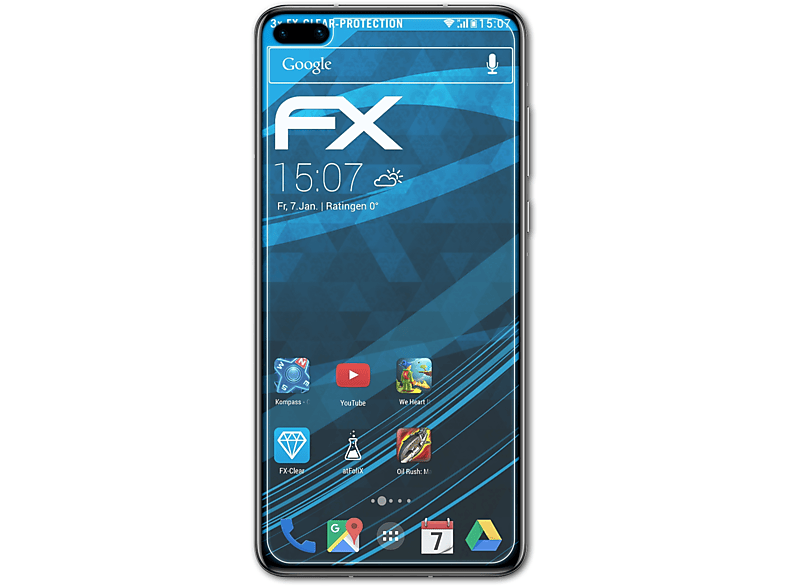 ATFOLIX 3x FX-Clear Displayschutz(für Huawei P40 (Fullcover))