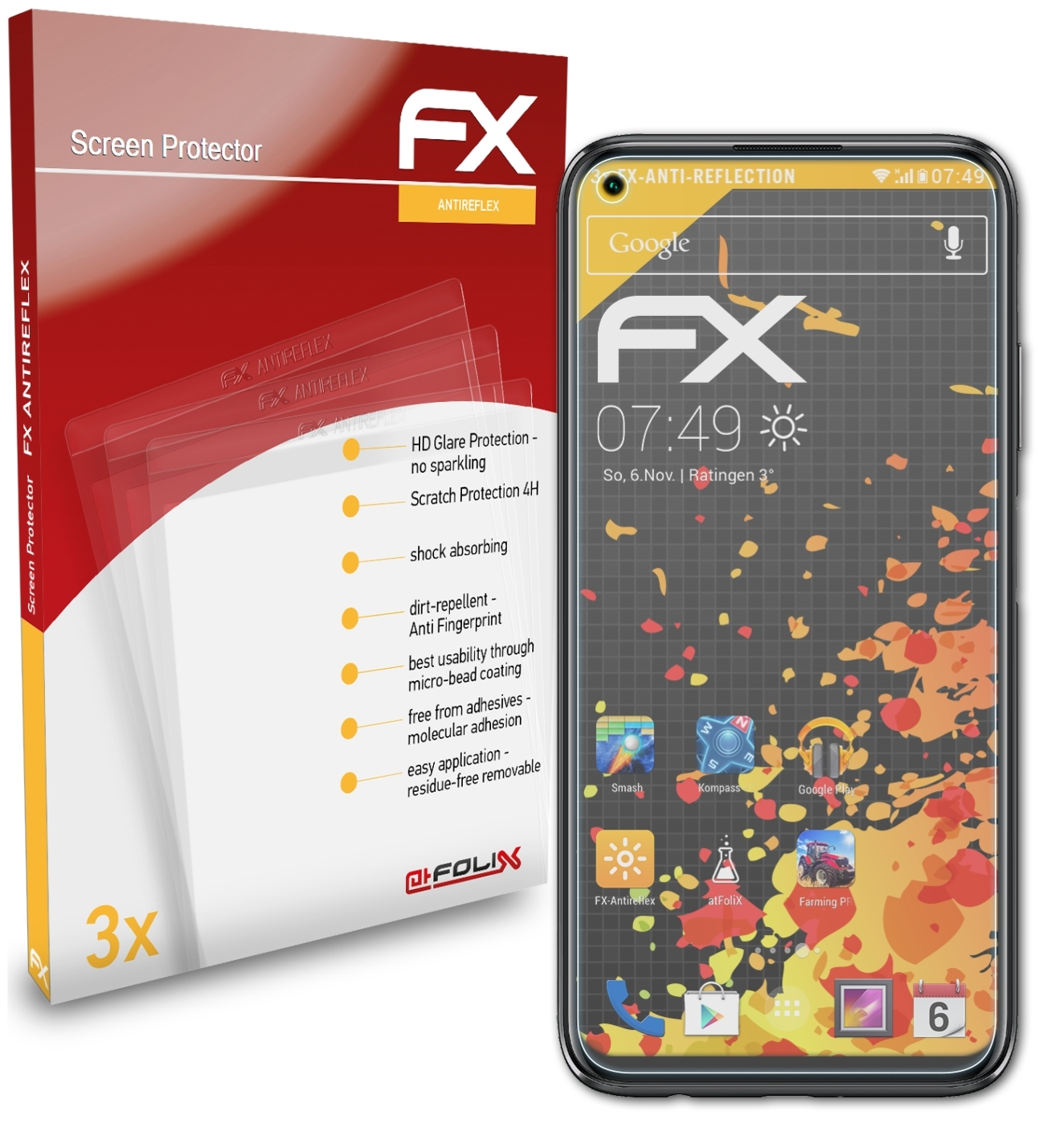 ATFOLIX 3x Displayschutz(für P40 lite) Huawei FX-Antireflex