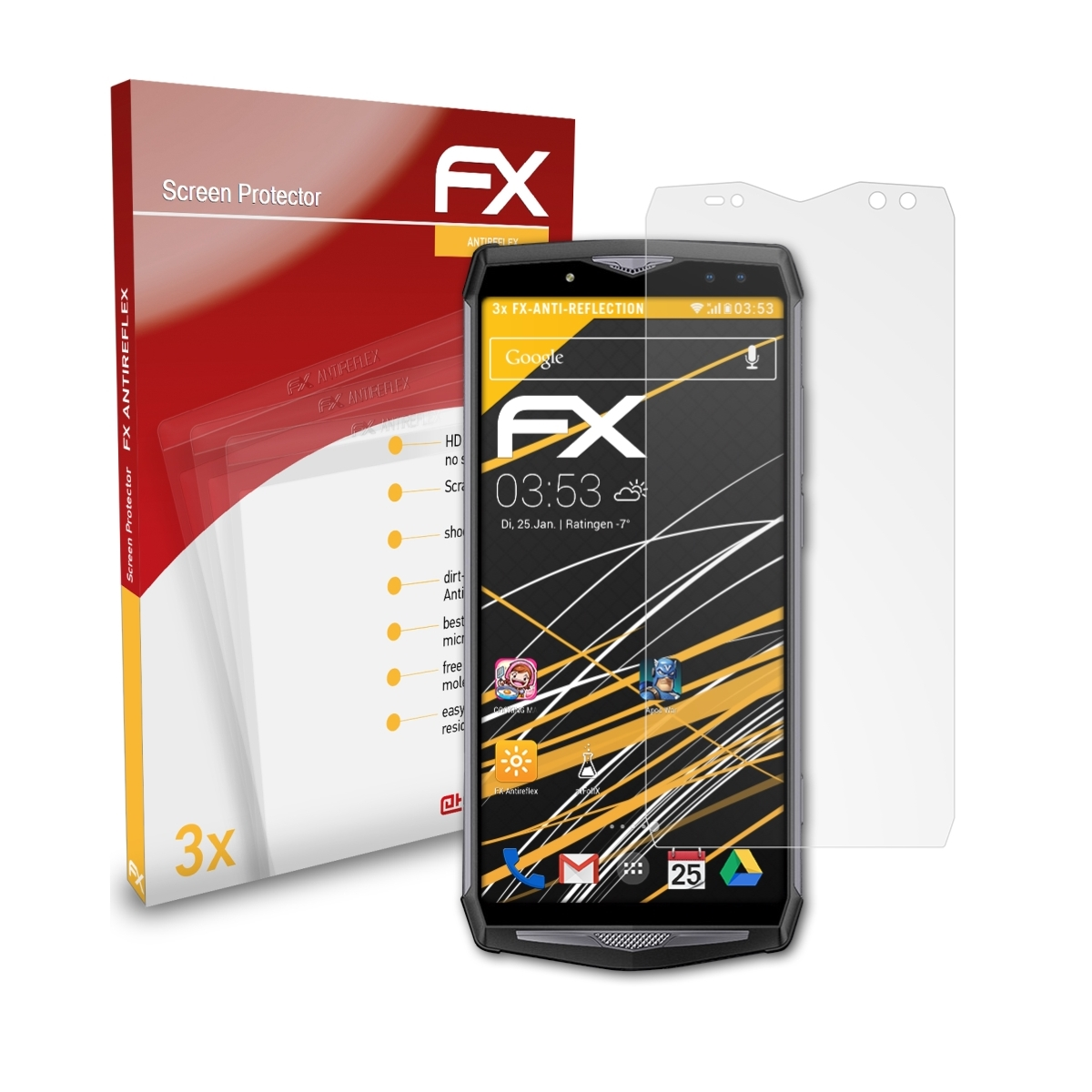 ATFOLIX 3x 5) Ulefone Displayschutz(für Power FX-Antireflex
