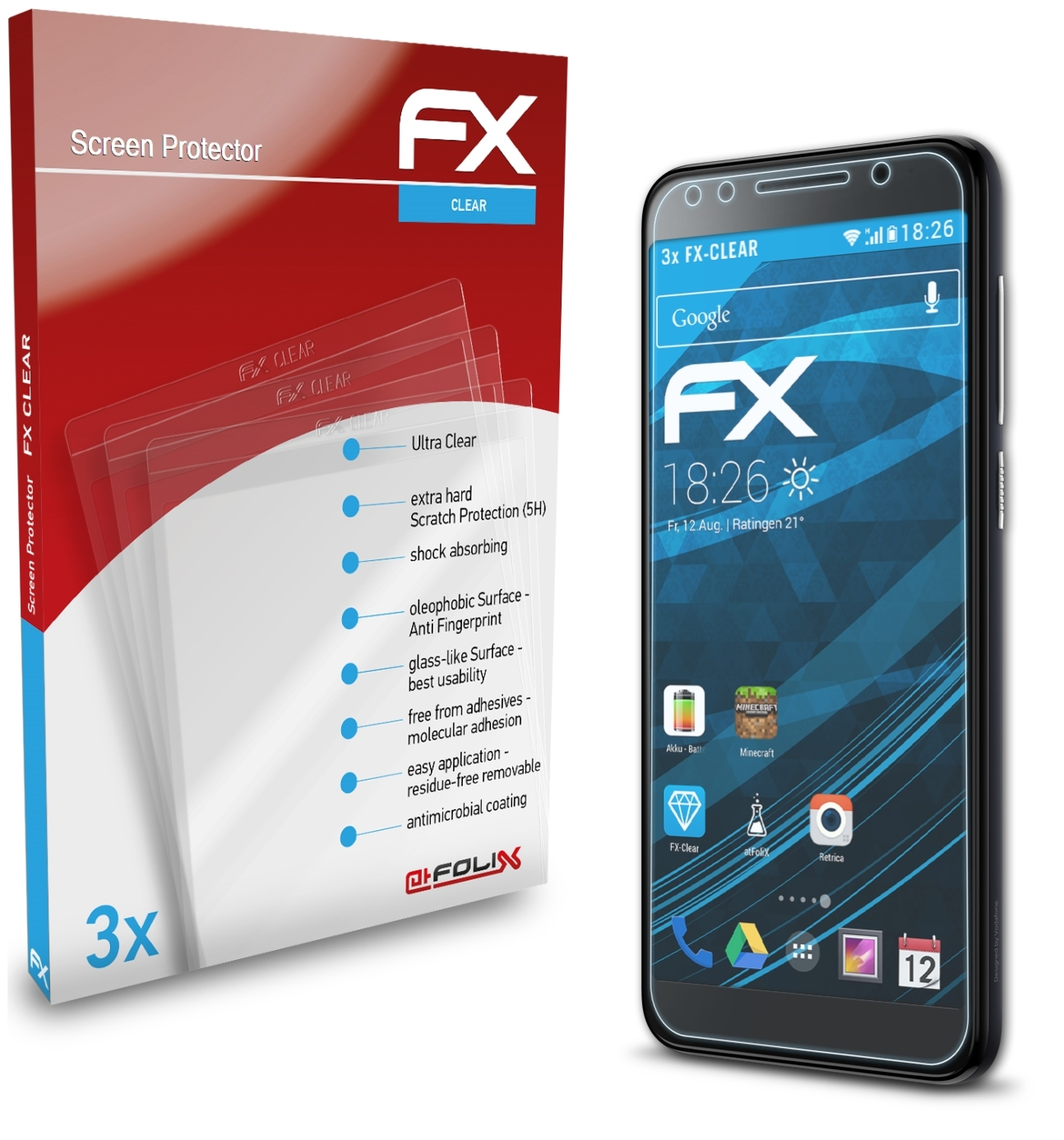 ATFOLIX 3x FX-Clear Displayschutz(für Vodafone Smart N9)