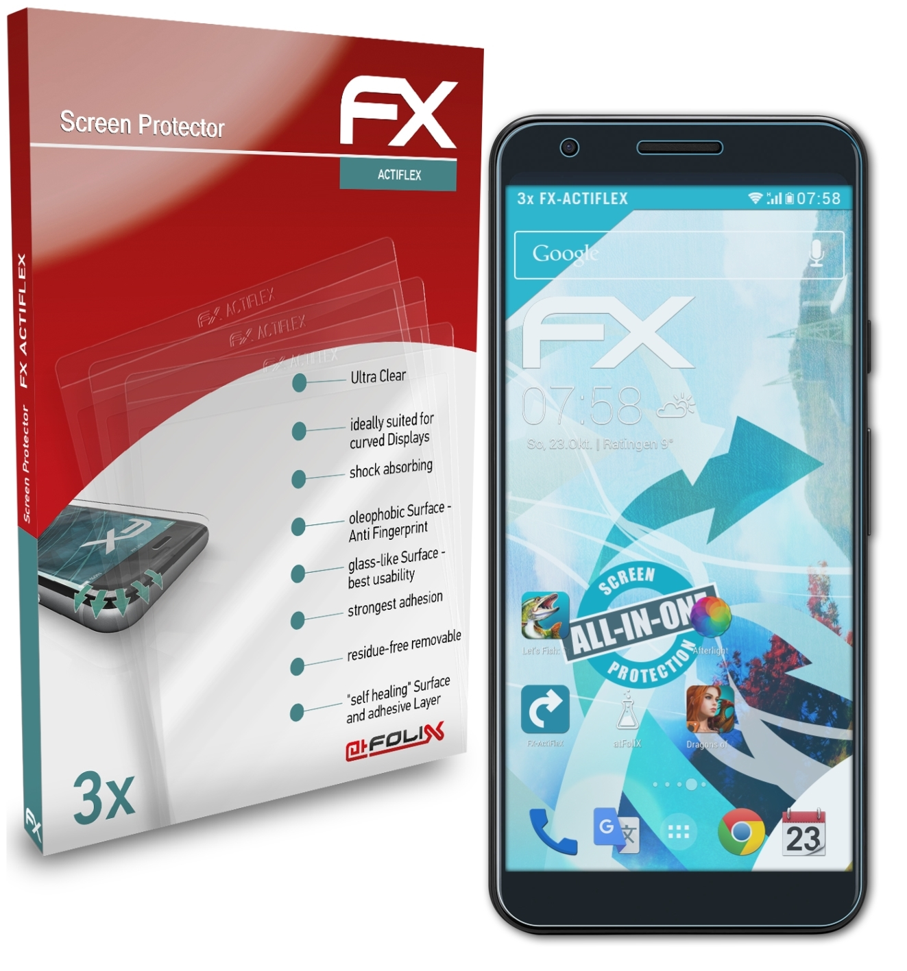 ATFOLIX 3x Displayschutz(für 3a) FX-ActiFleX Pixel Google