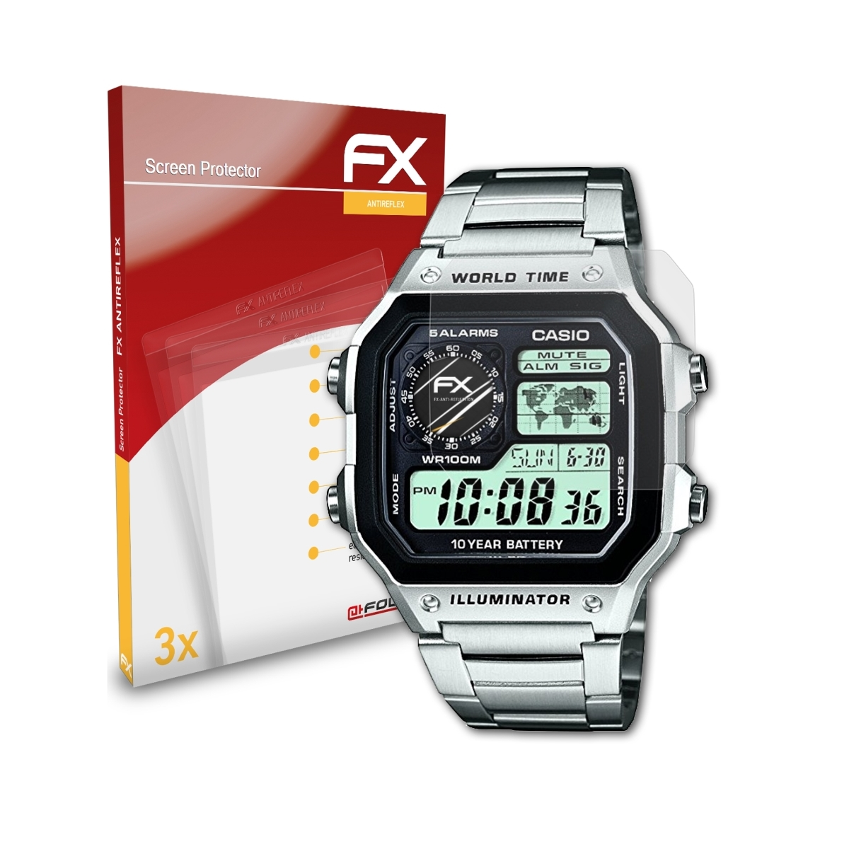 Casio 3x AE-1200WHD-1AVEF) FX-Antireflex ATFOLIX Displayschutz(für