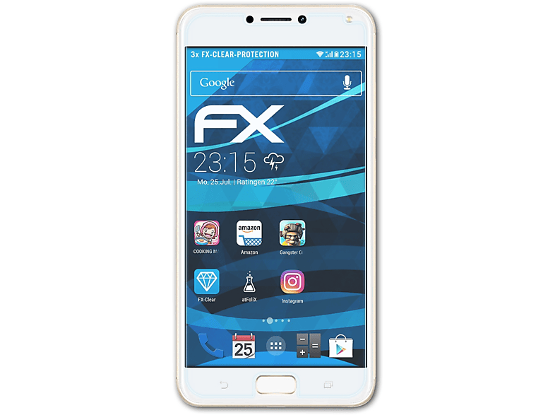 ATFOLIX 3x FX-Clear Max (ZC554KL)) ZenFone 4 Displayschutz(für Asus Pro